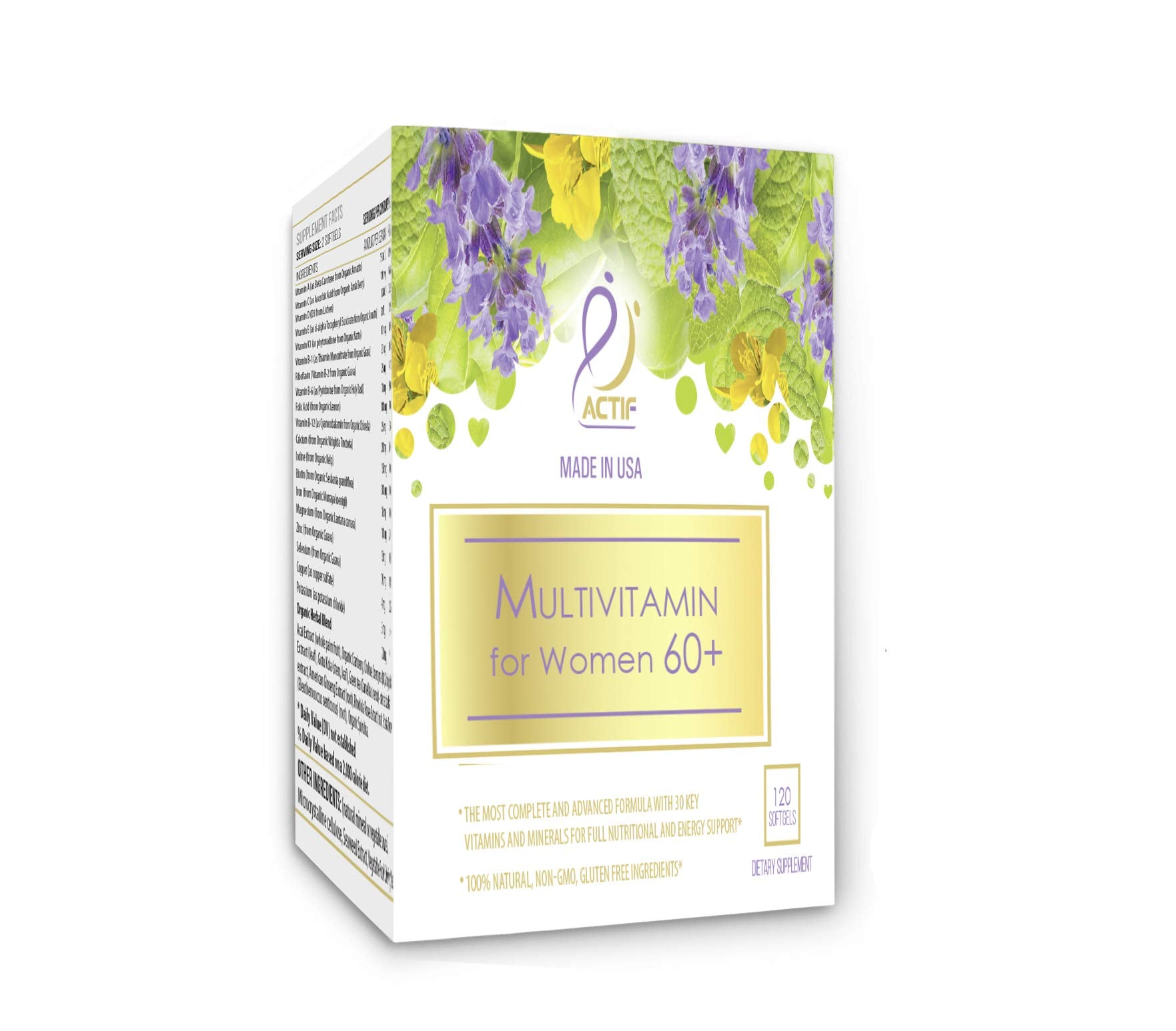 ACTIF Women's Multivitamin 60+ lifestyle scene with a glass of water