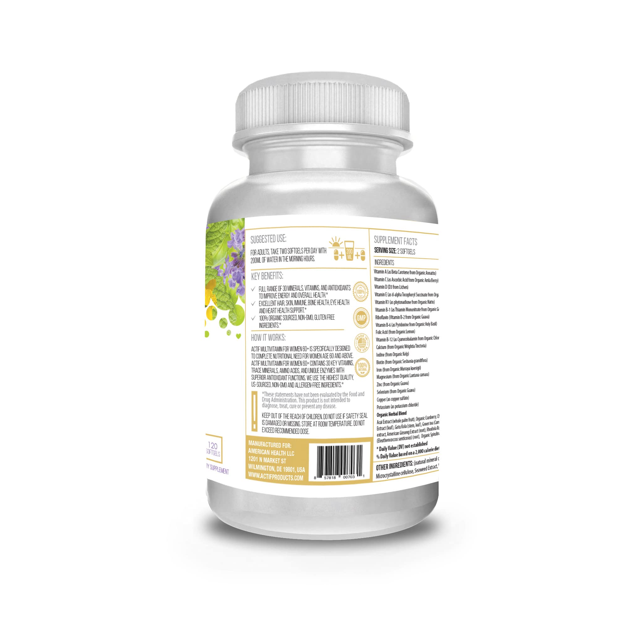 ACTIF Women's Multivitamin 60+ side view showing capsule size