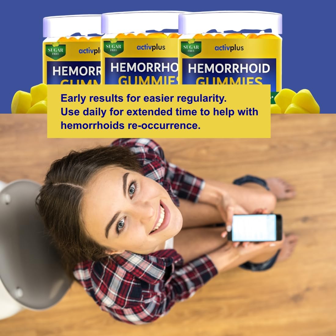 ACTIV PLUS Hemorrhoid Relief Gummies with a measuring spoon
