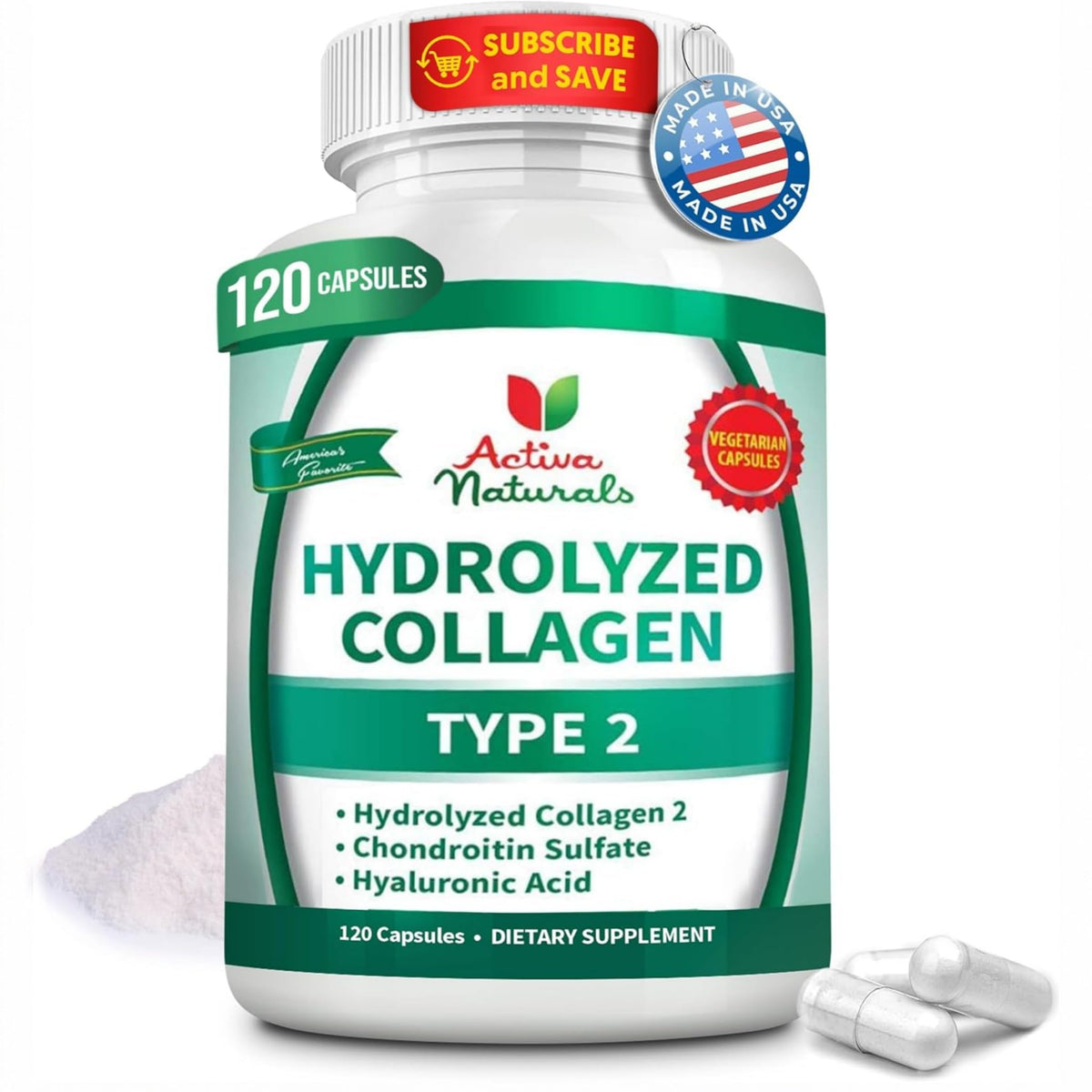 Activa Naturals Collagen Type 2 Supplement 120 capsules front view