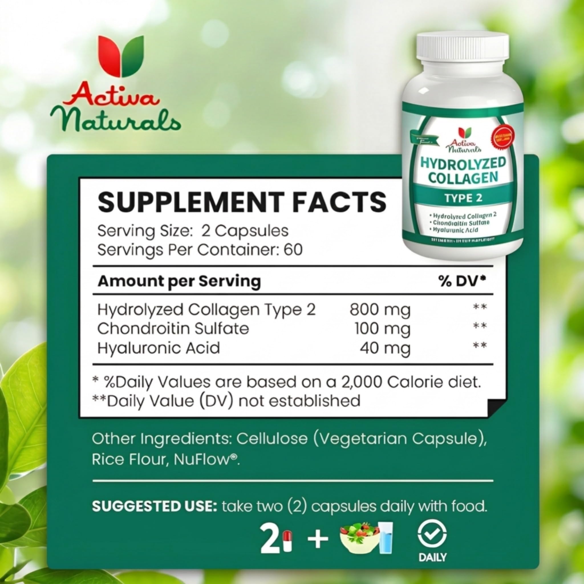 Activa Naturals Collagen Type 2 Supplement bottle side view