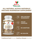 Activa Naturals Maitake Mushroom Capsules displayed with a plant background
