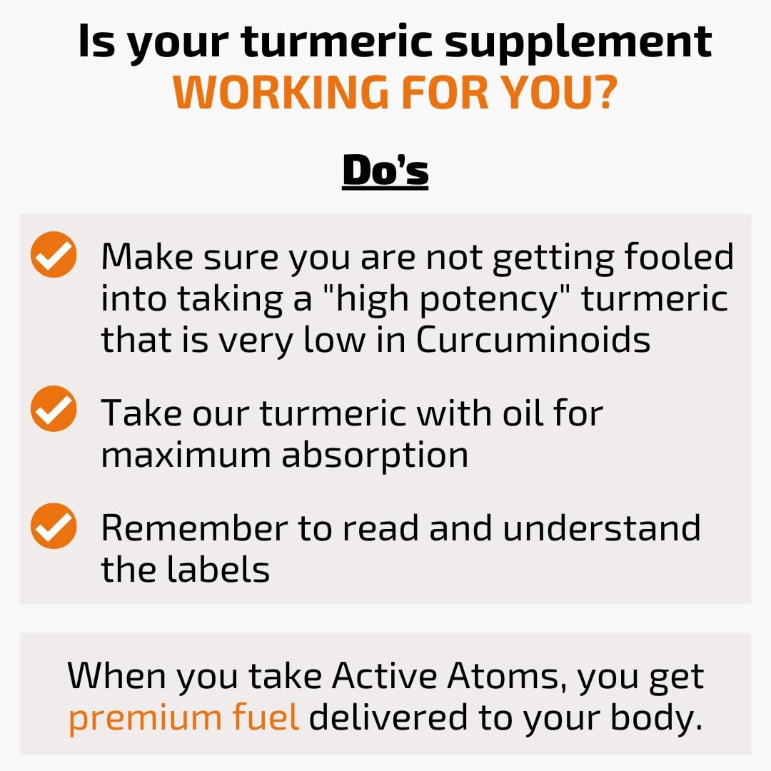 Active Atoms Turmeric Extract 750mg capsules on a wooden table