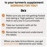 Active Atoms Turmeric Extract 750mg capsules on a wooden table