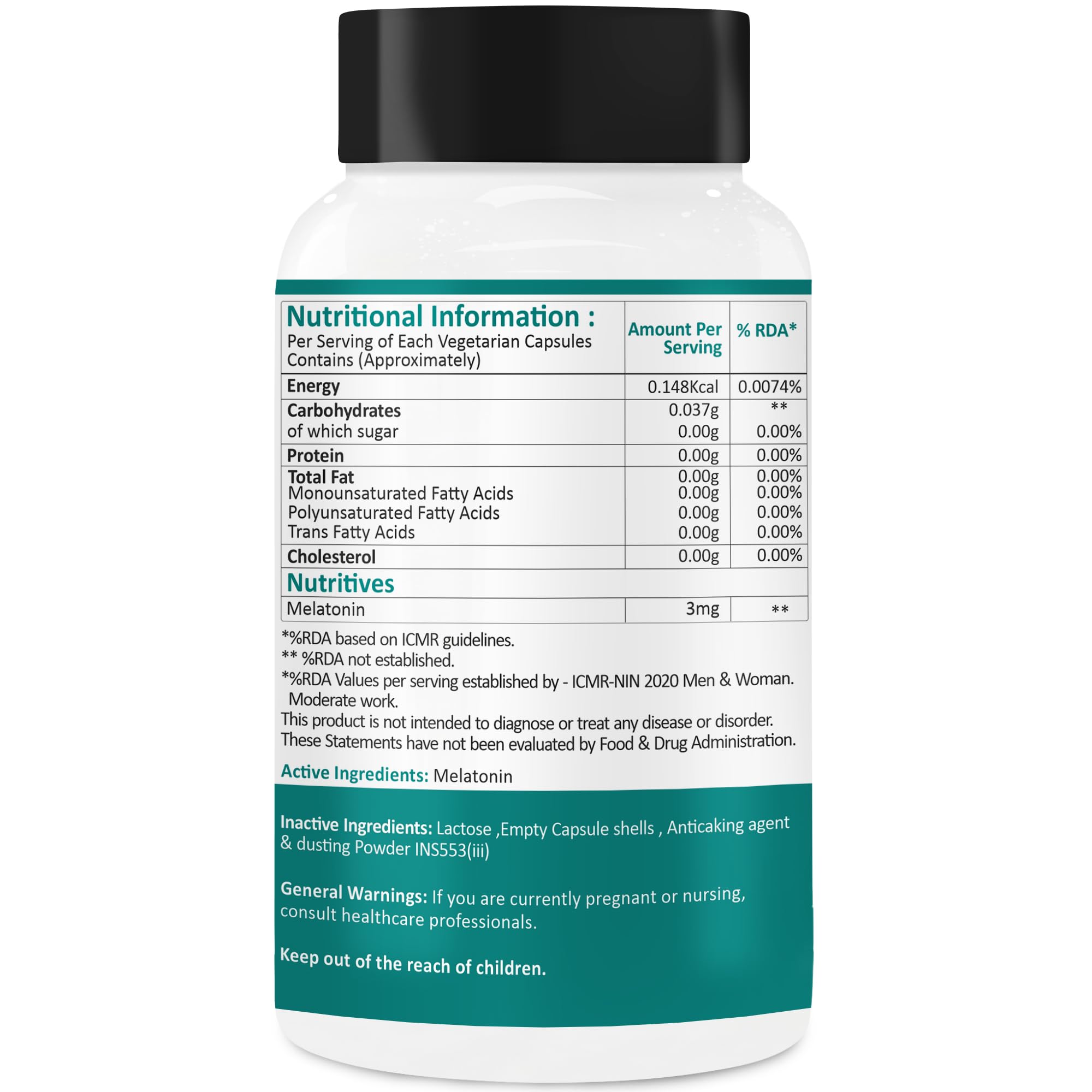 Activin Melatonin 3mg Capsules side view showing capsule count