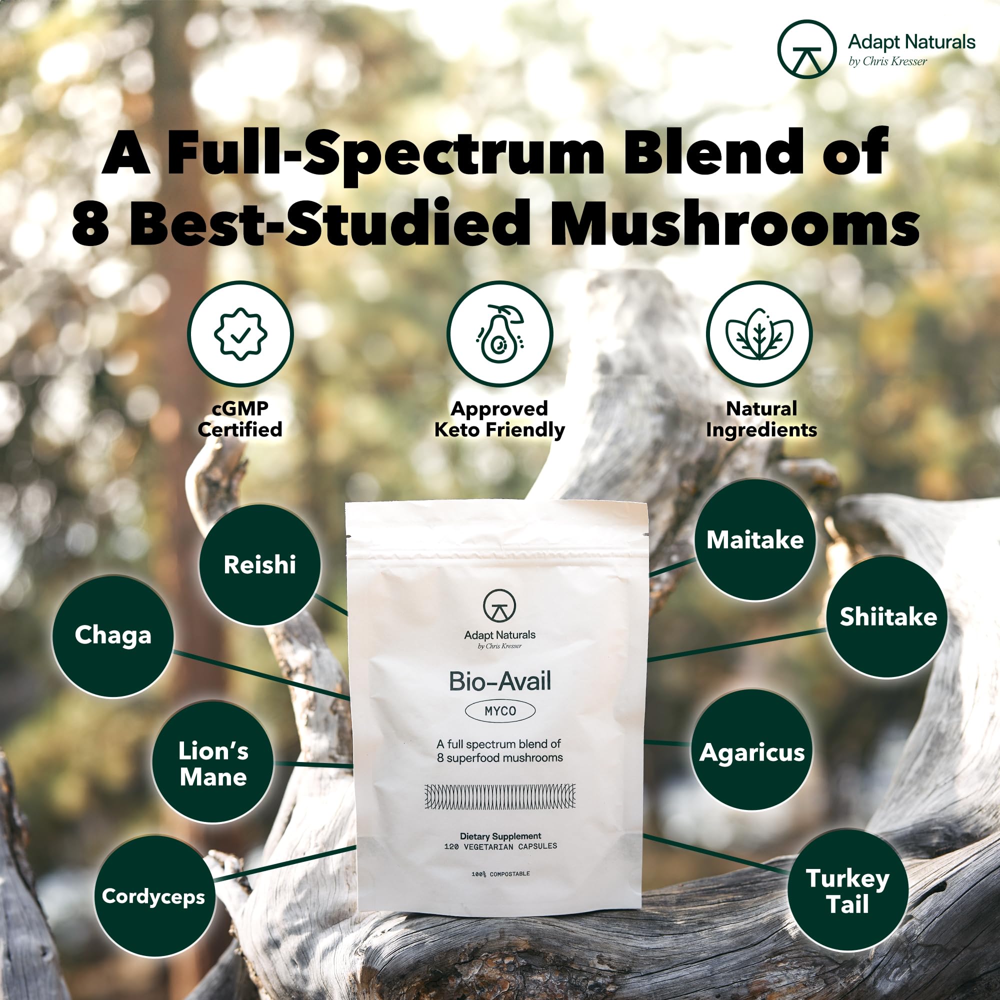 ADAPT NATURALS Bio-Avail Myco Mushroom Blend packaging