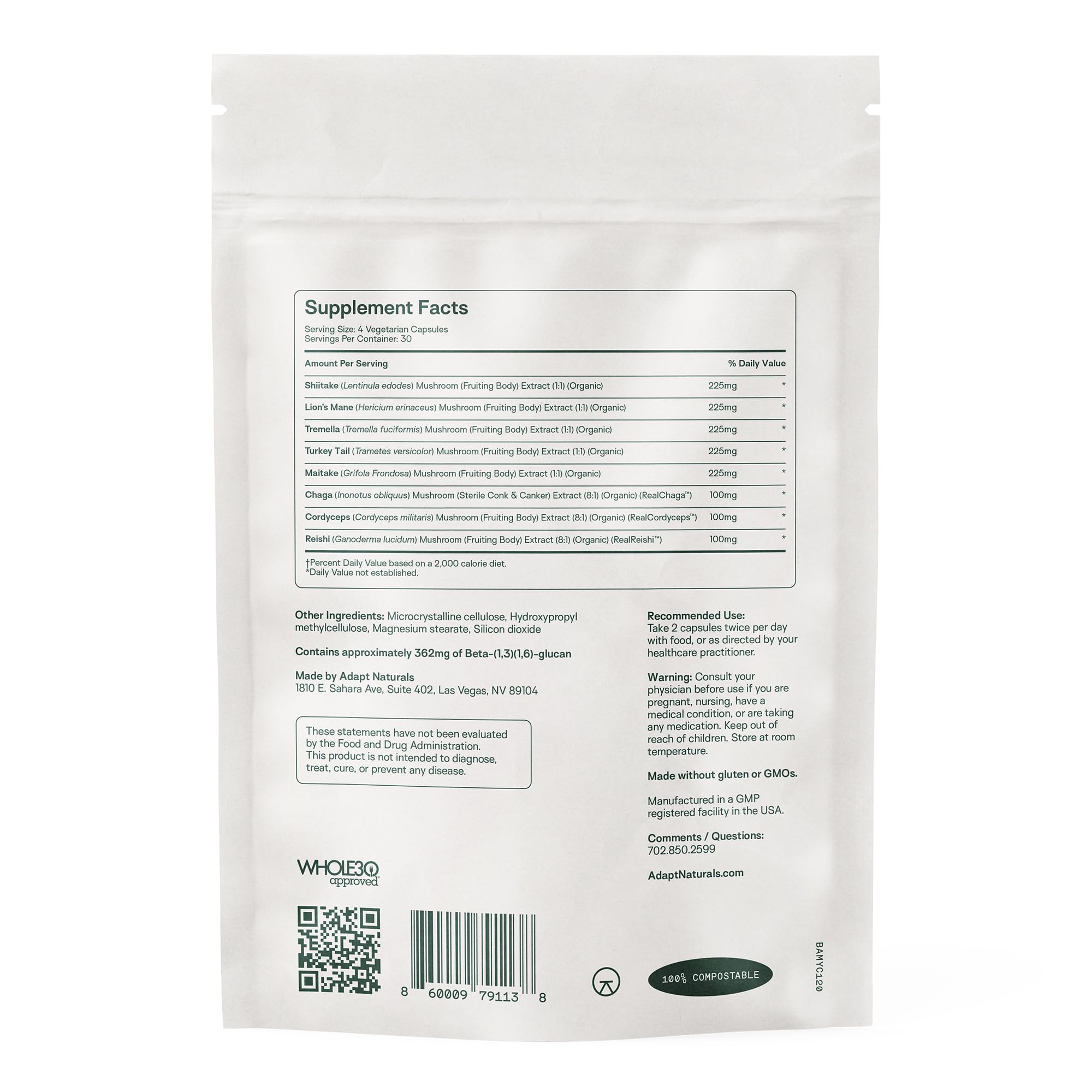 ADAPT NATURALS Bio-Avail Myco Mushroom Blend with breakfast setting