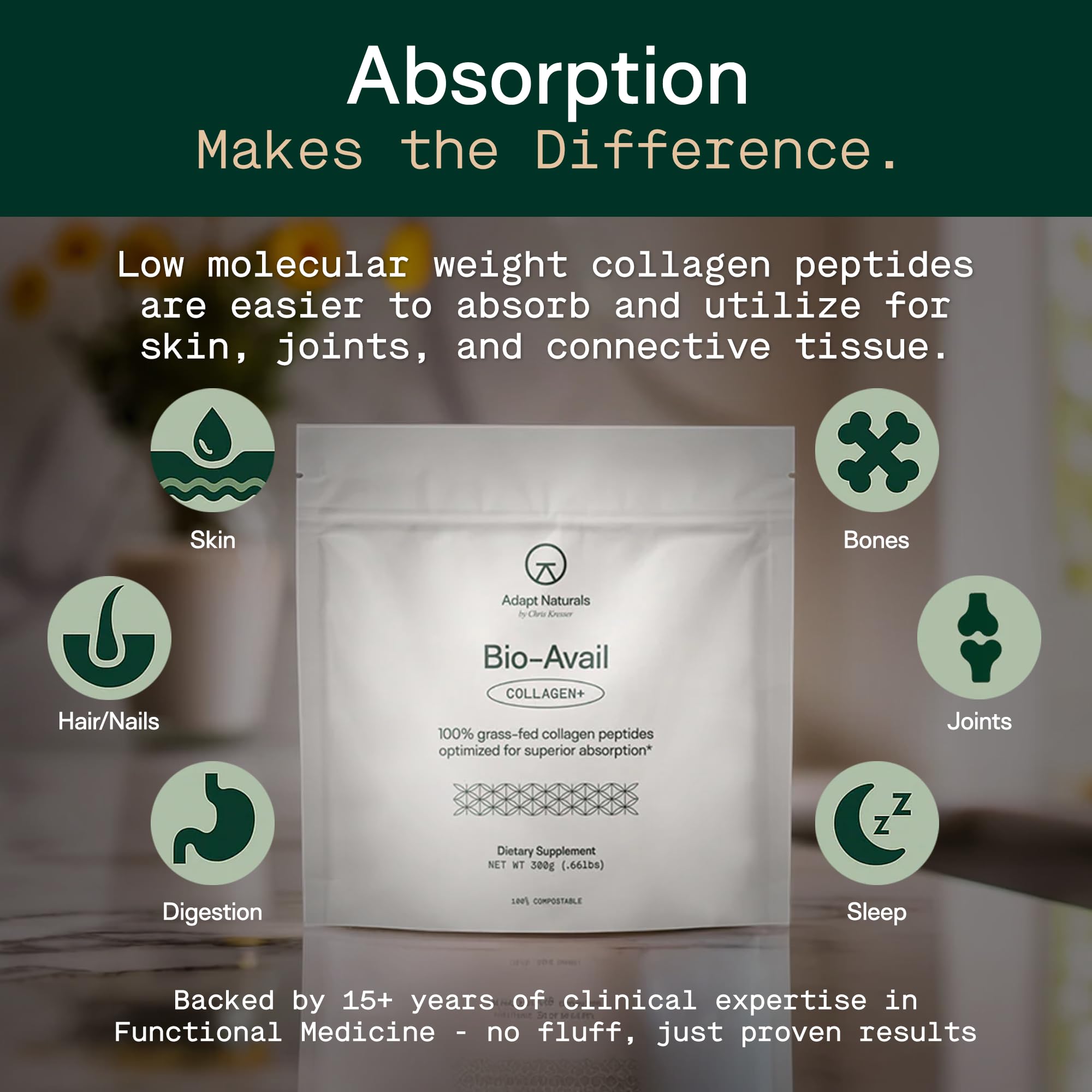 ADAPT NATURALS Collagen Powder in a glass of water