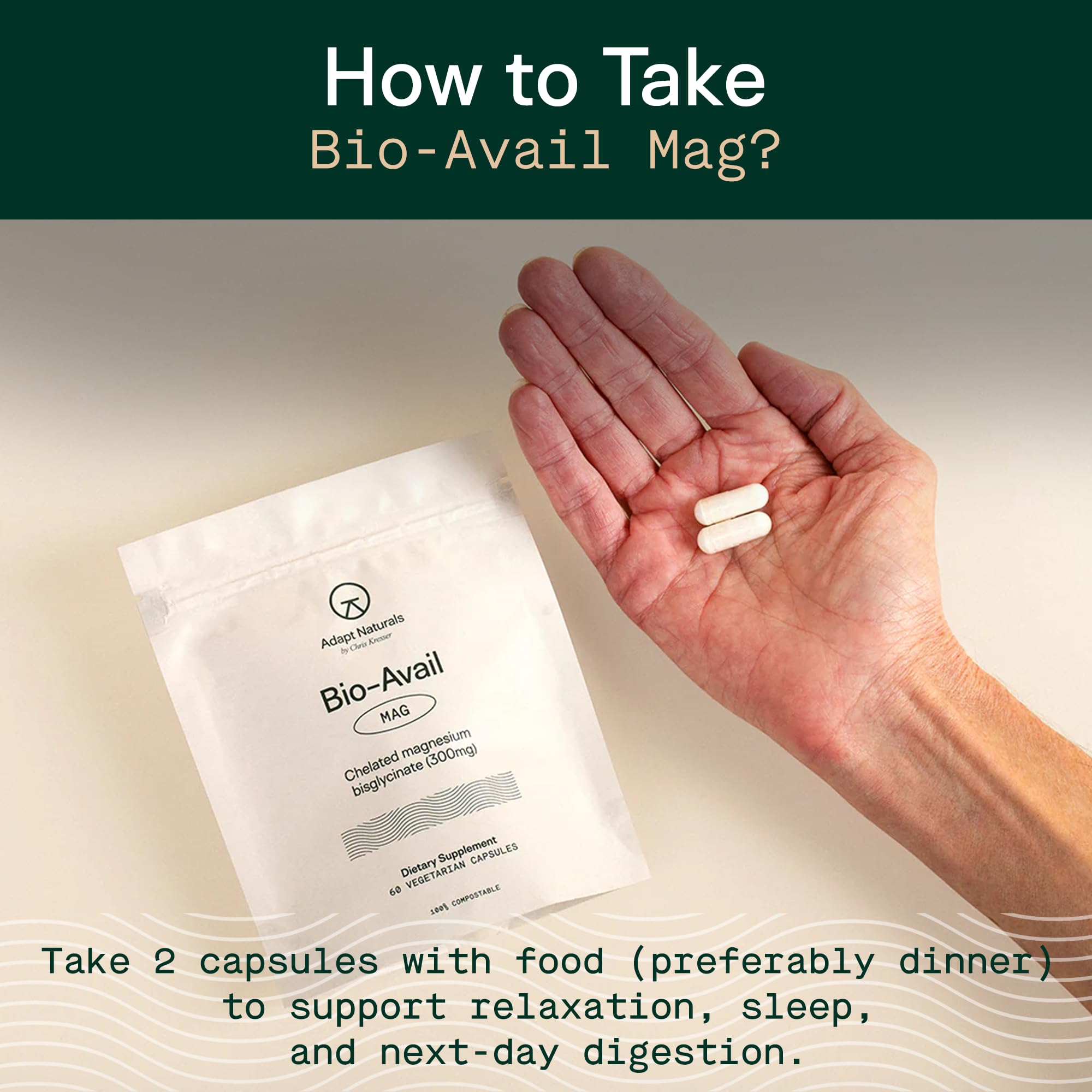 ADAPT NATURALS Magnesium Bisglycinate 120 Capsules with a measuring spoon