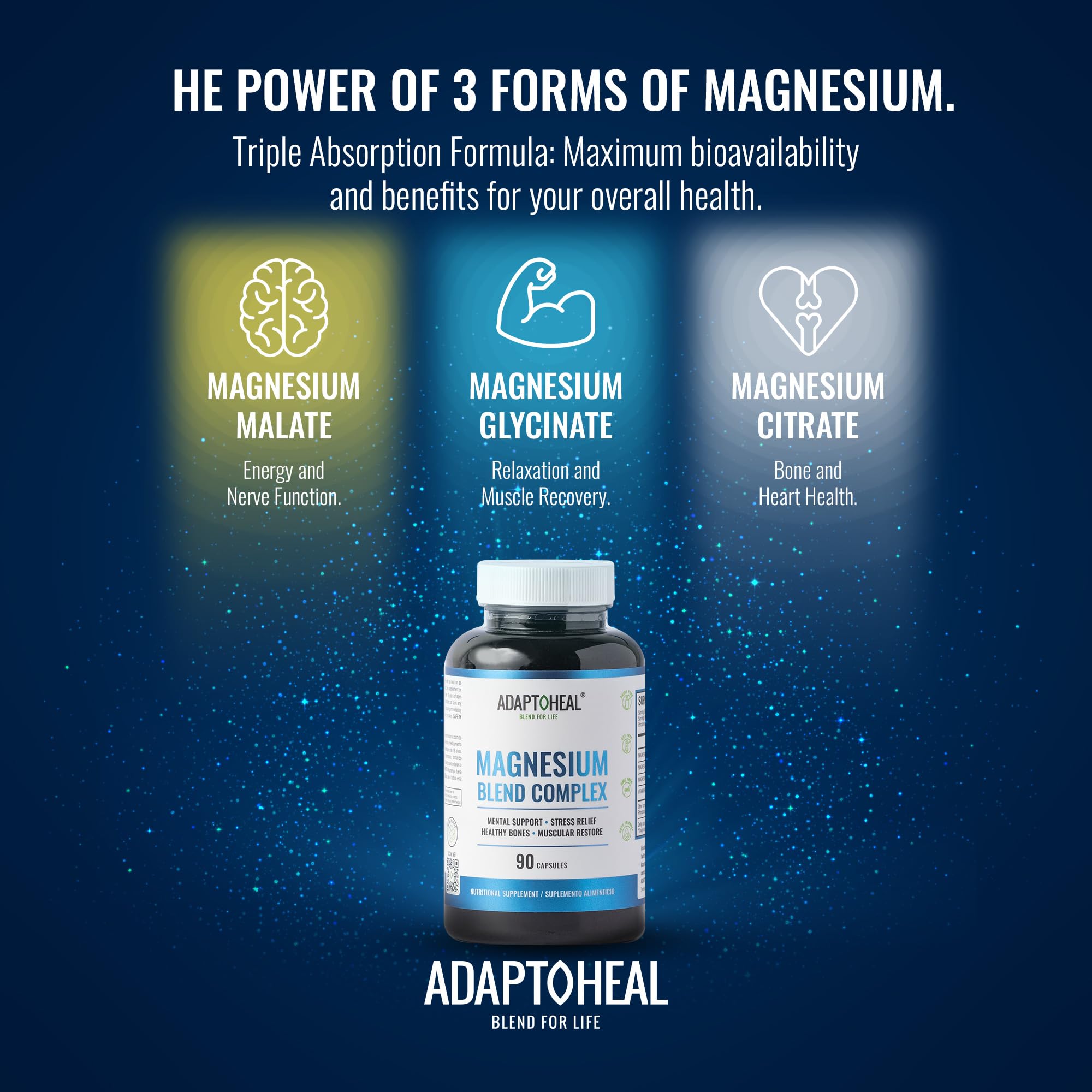 ADAPTOHEAL Magnesium Complex capsules in a hand