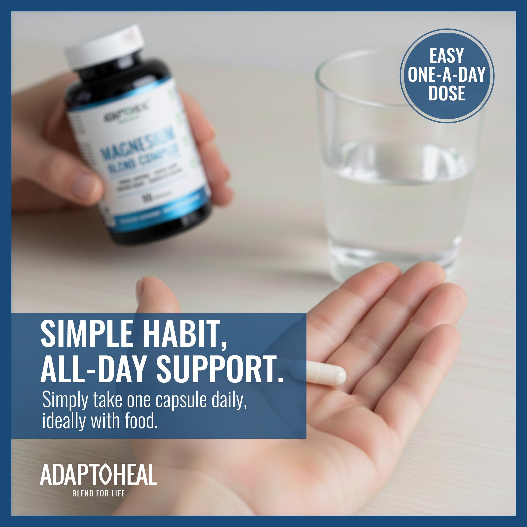 ADAPTOHEAL Magnesium Complex side view with dosage information
