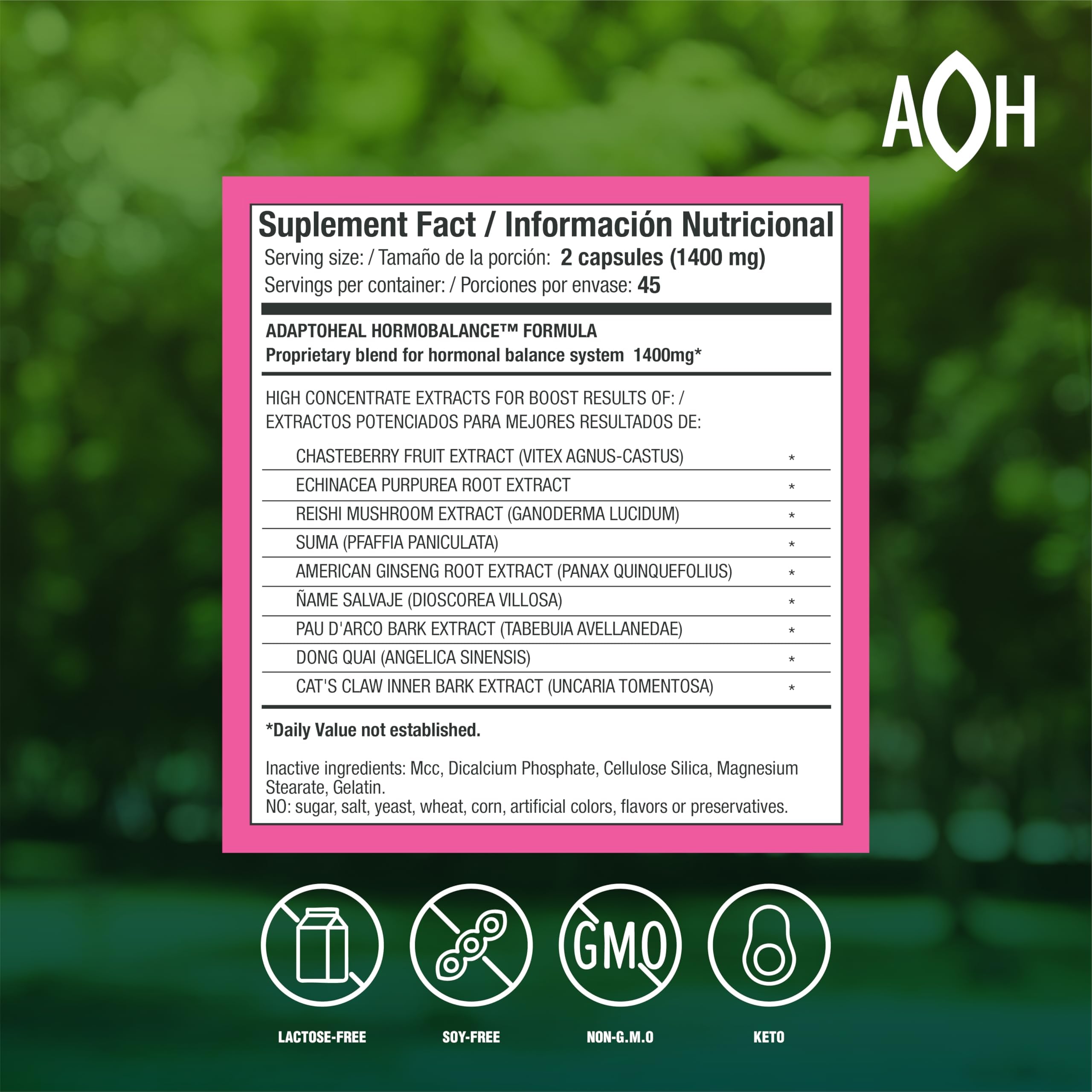 ADAPTOHEAL supplement packaging with ingredients listed