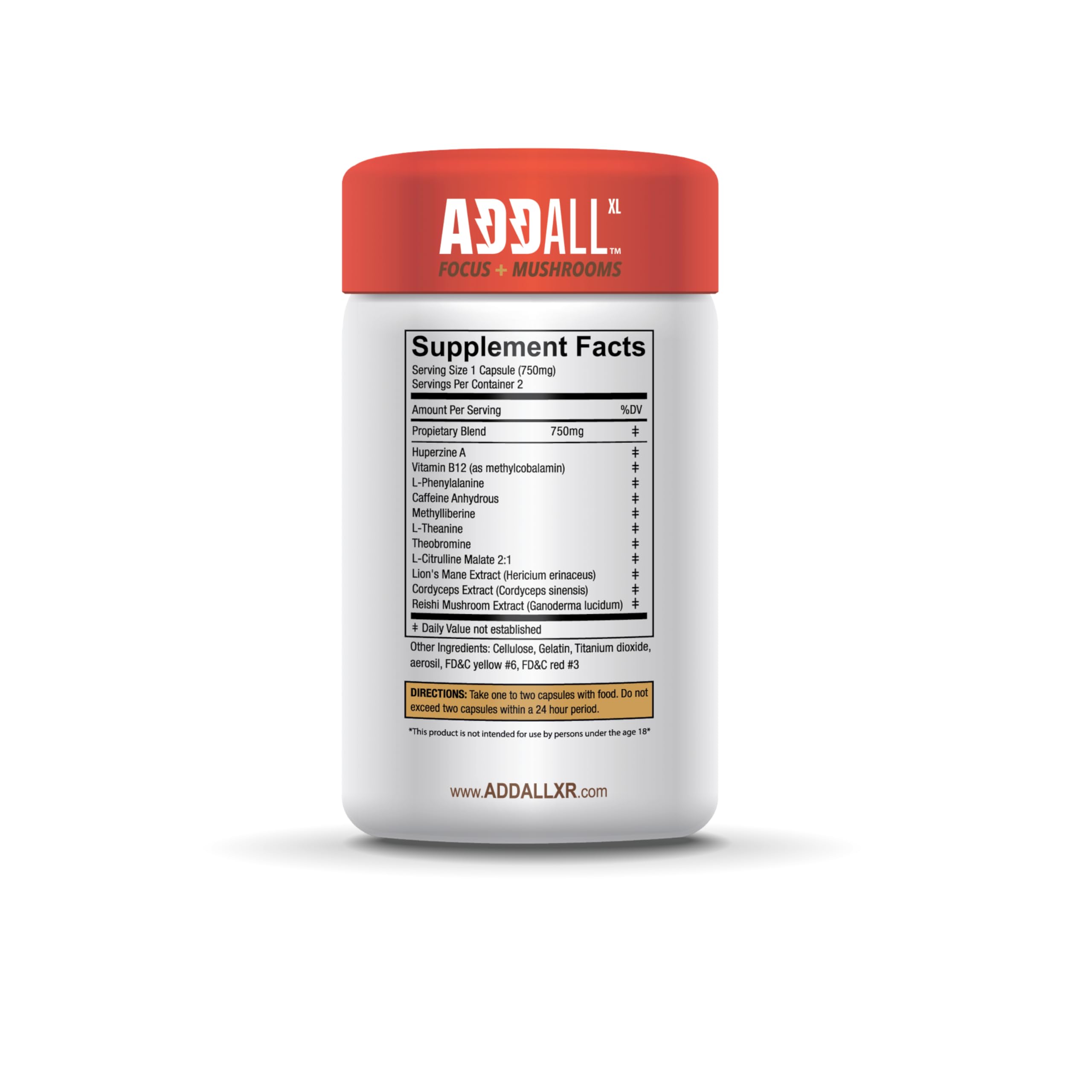 Addall Focus + Mushrooms Memory Supplement side view showing capsule