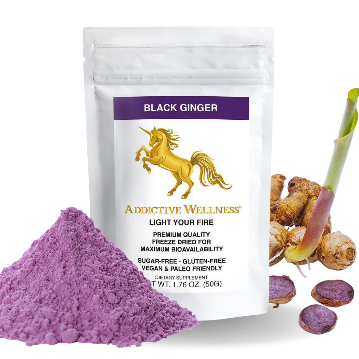 Addictive Wellness Thai Black Ginger Powder 50g front view