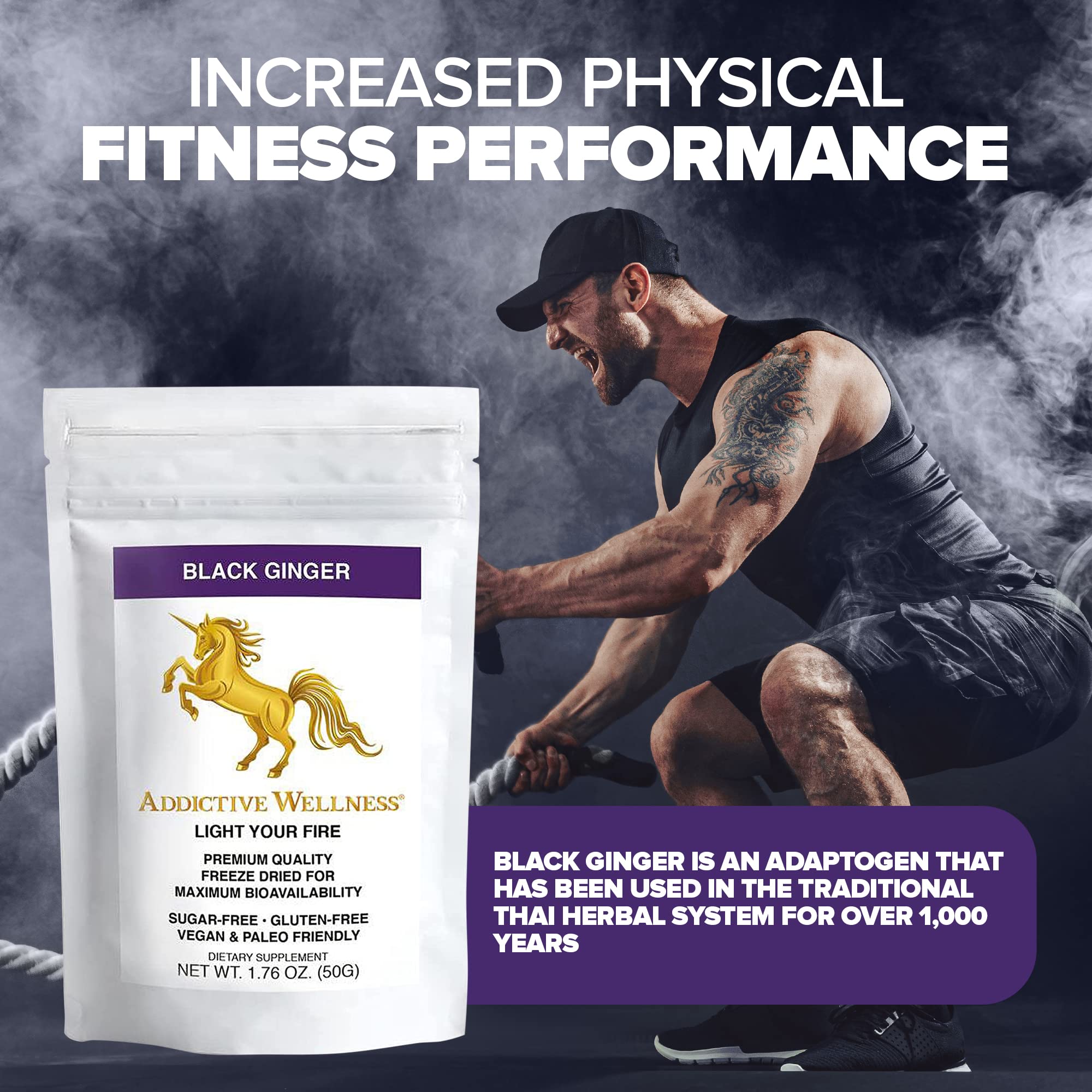 Addictive Wellness Thai Black Ginger Powder with measuring spoon