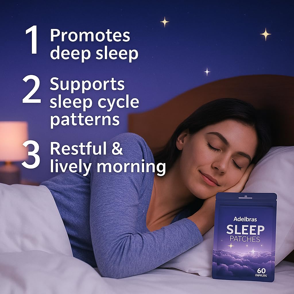 Adelbras Sleep Patches lifestyle scene on bedside table
