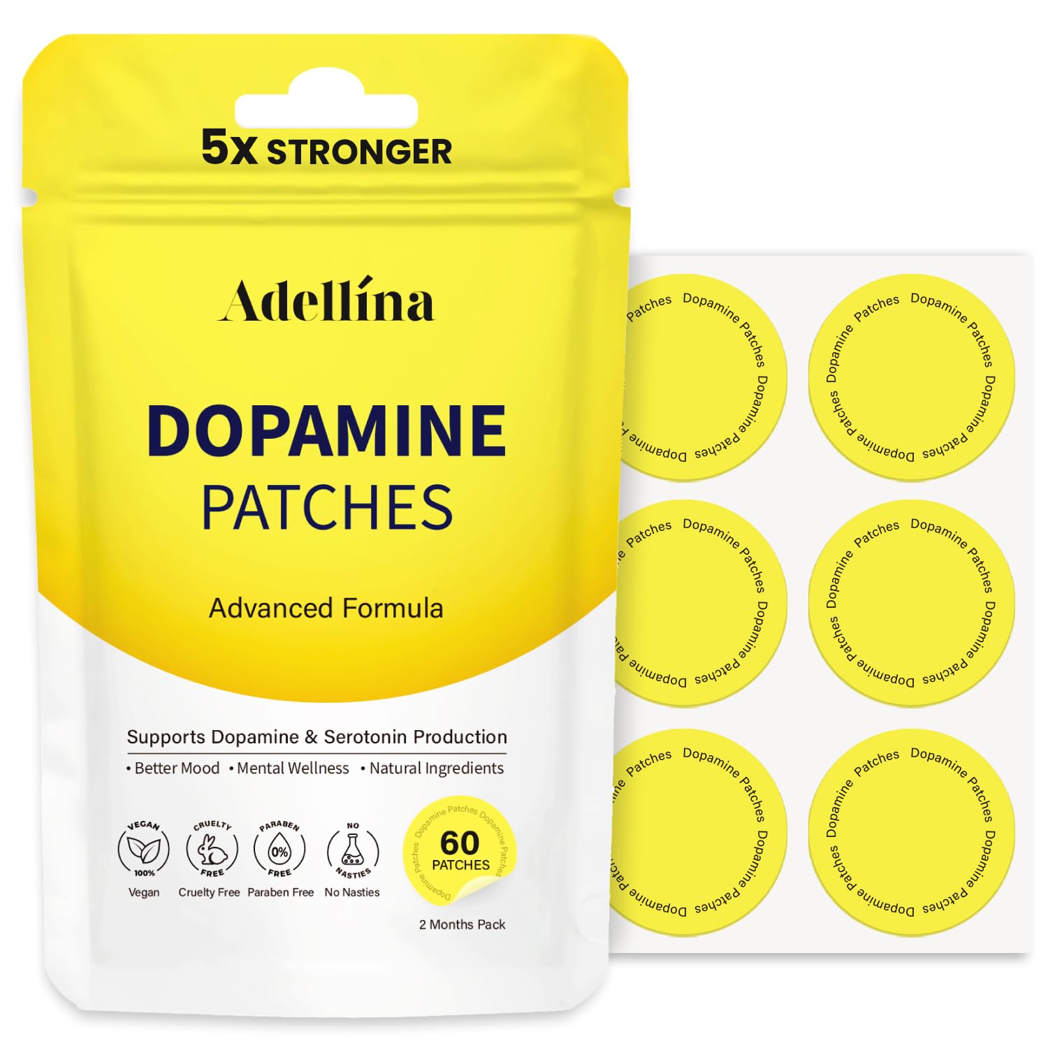 Adellina Mood & Wellness Support Patches front view with packaging