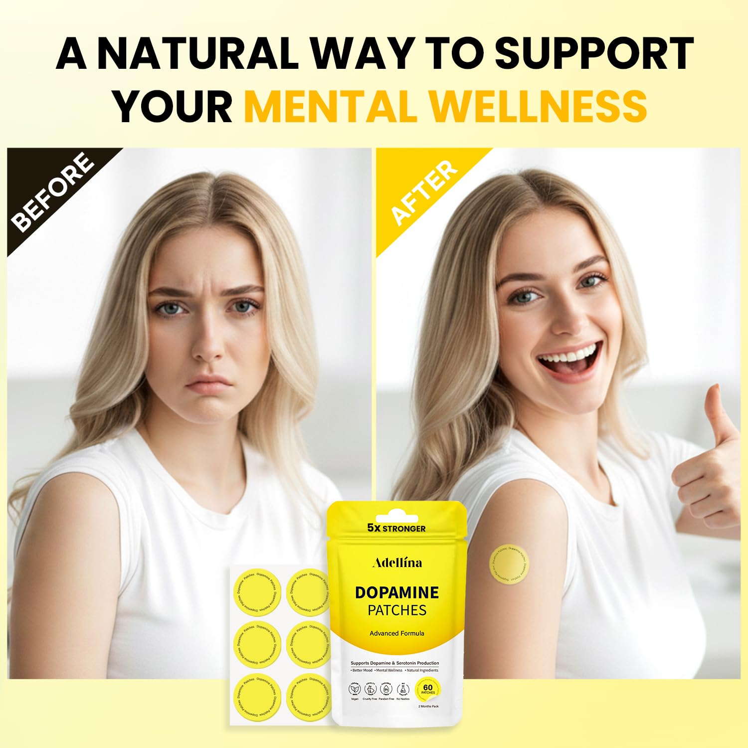 Adellina Mood & Wellness Support Patches lifestyle scene on a desk
