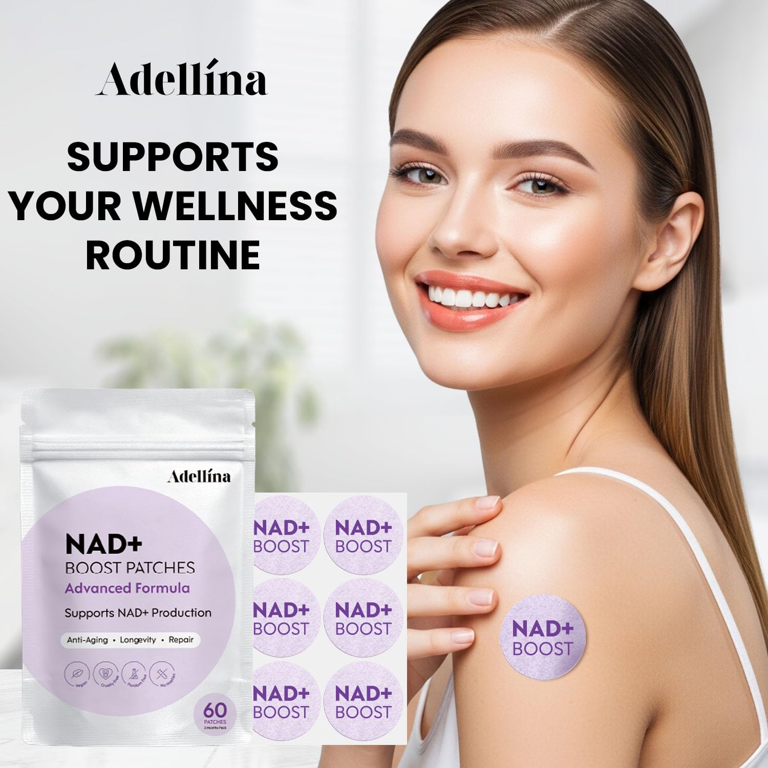 Adellina NAD+ Patch applied on skin