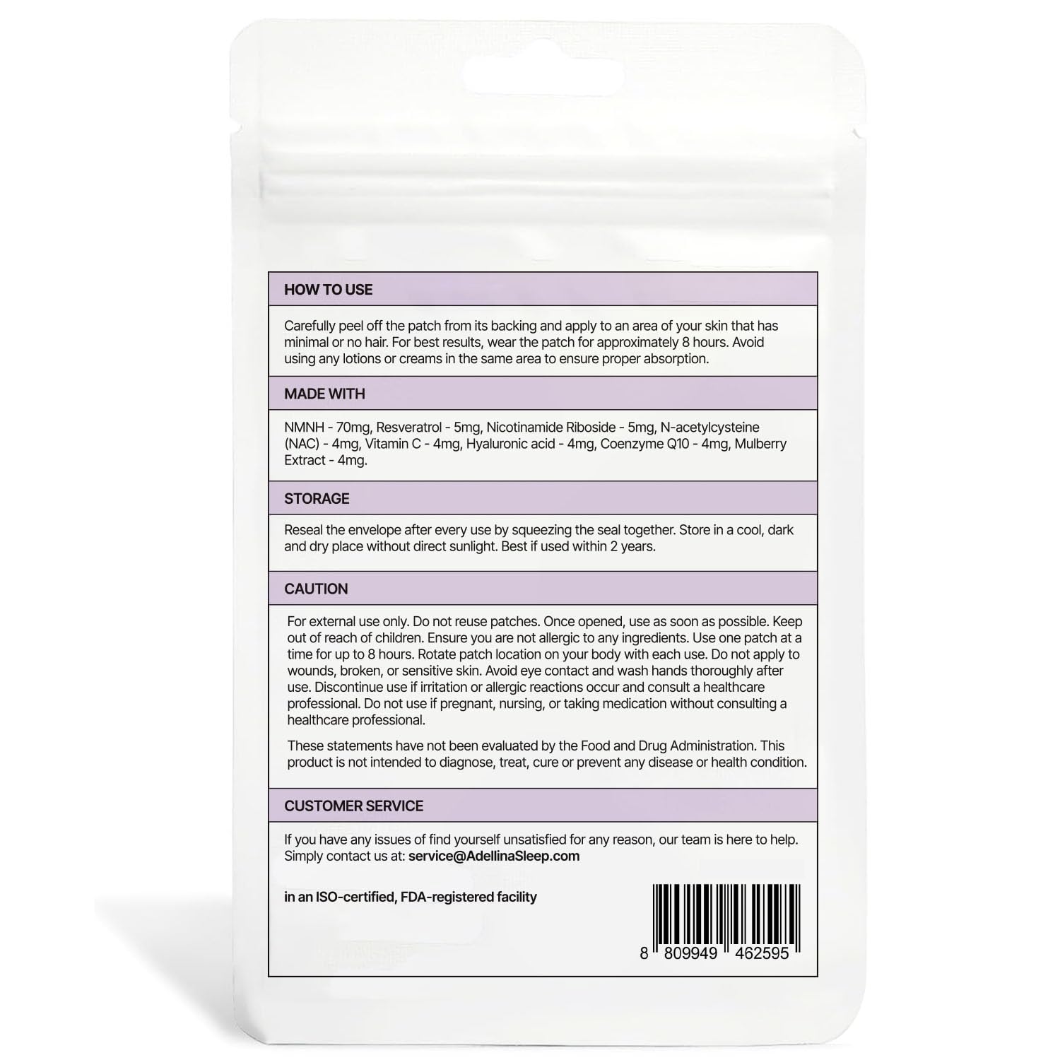 Adellina NAD+ Patch with CoQ10 and Resveratrol listed