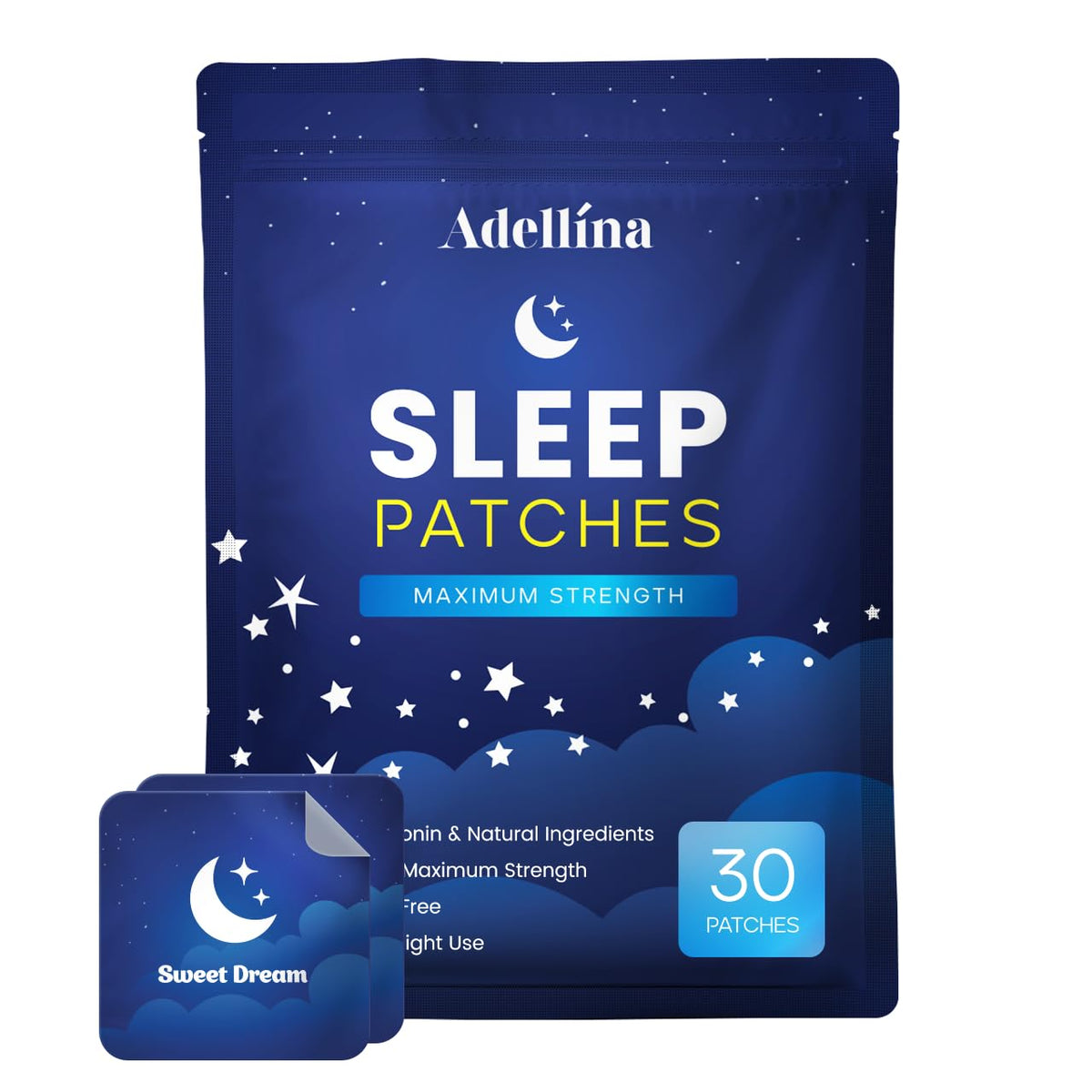 Adellina Sleep Supplement Patches front view with packaging