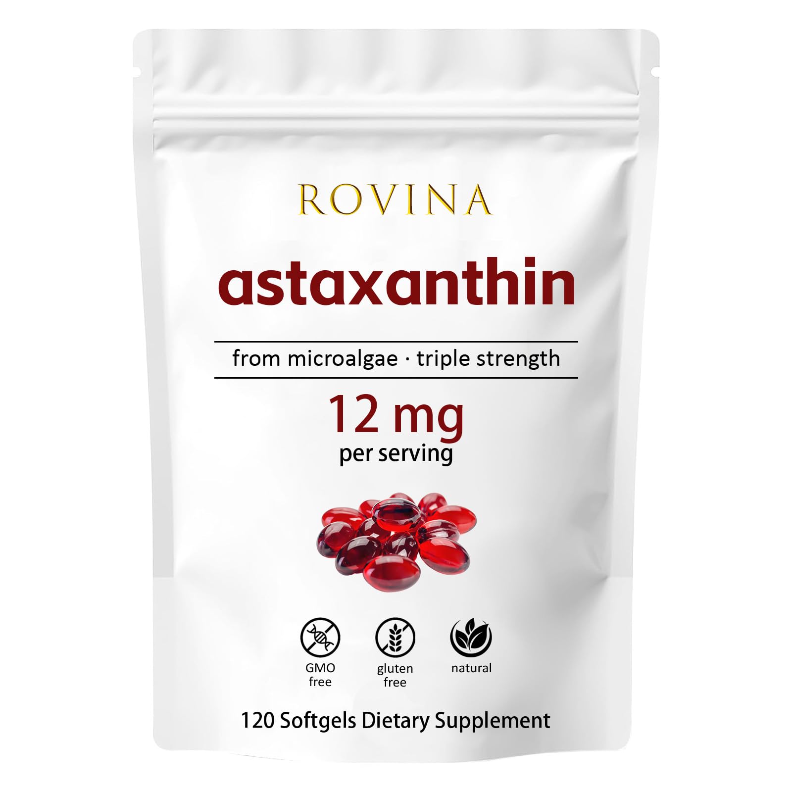 Adjustable Rovina Astaxanthin 12mg Softgels front view