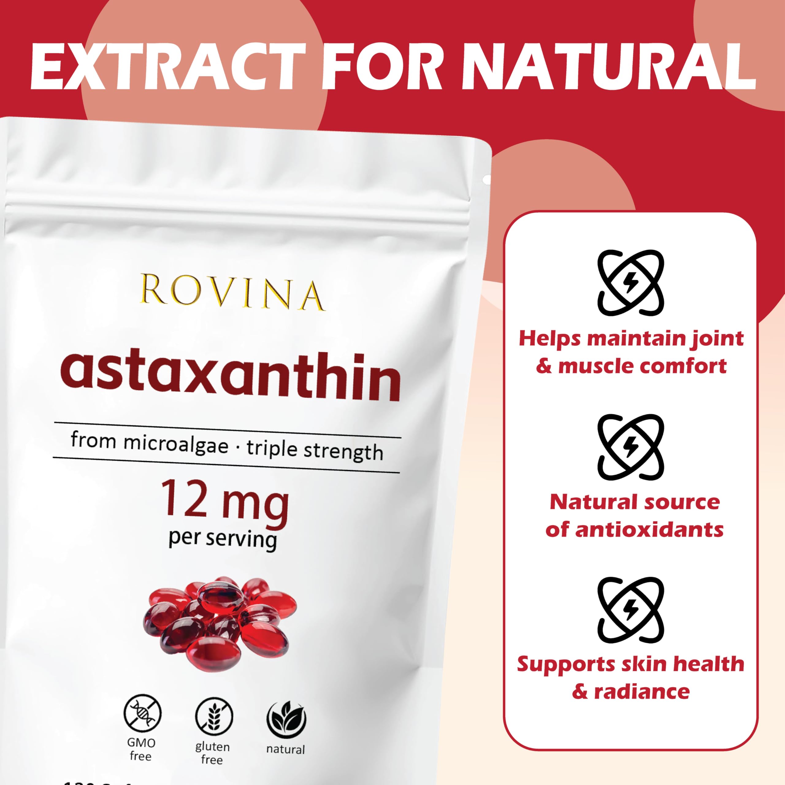 Adjustable Rovina Astaxanthin 12mg Softgels packaging