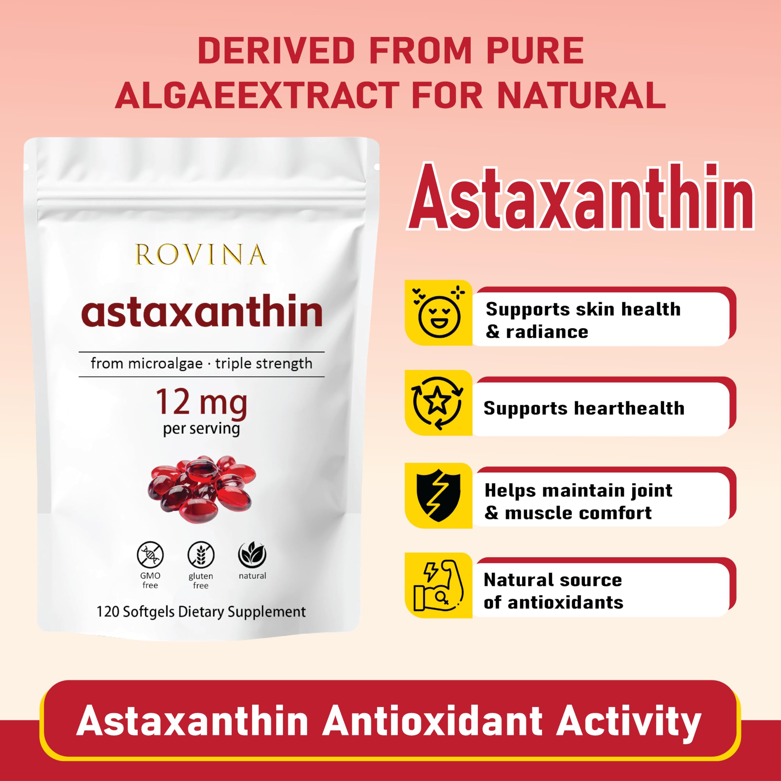 Adjustable Rovina Astaxanthin 12mg Softgels side view