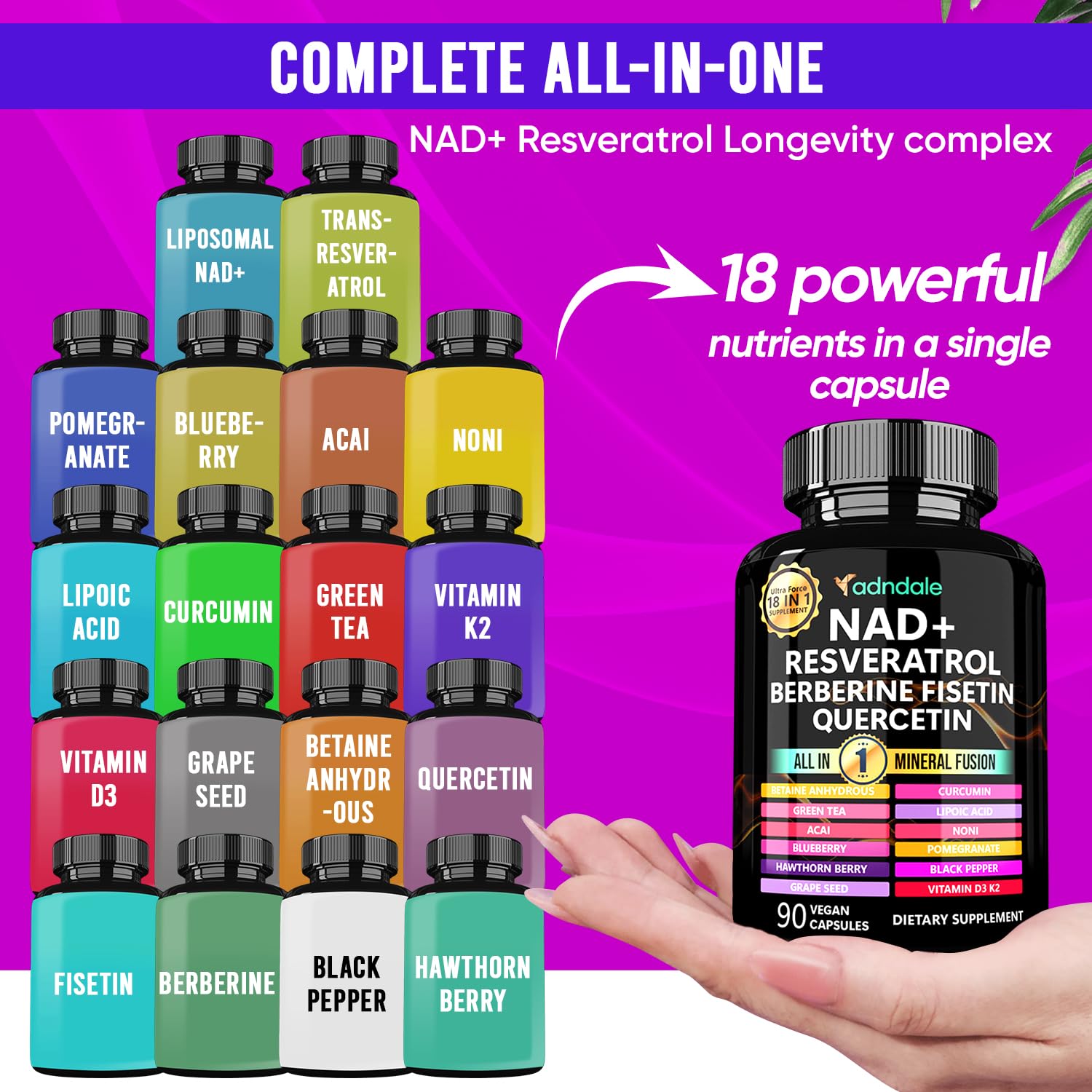 Adndale NAD Resveratrol Berberine Fusion 77g supplement packaging