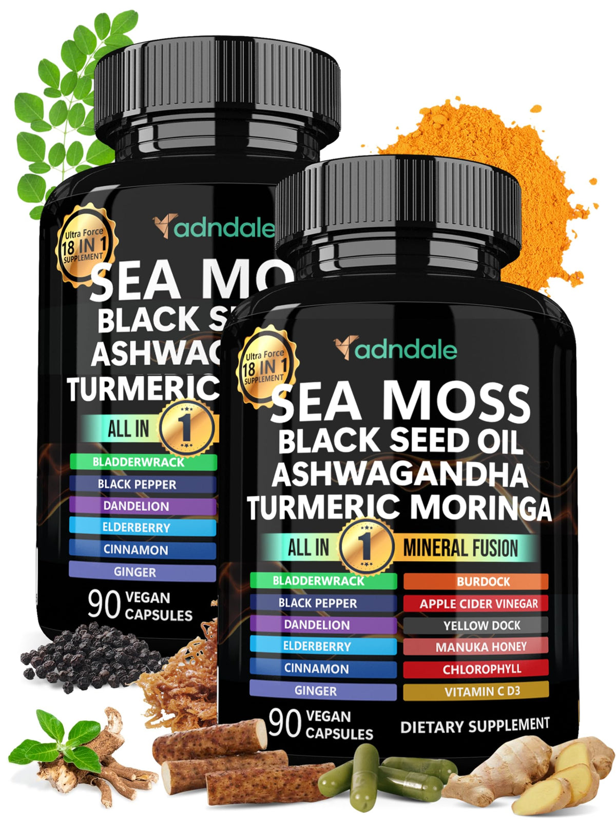 Adndale Sea Moss Capsules 18-in-1 Fusion bottle front view