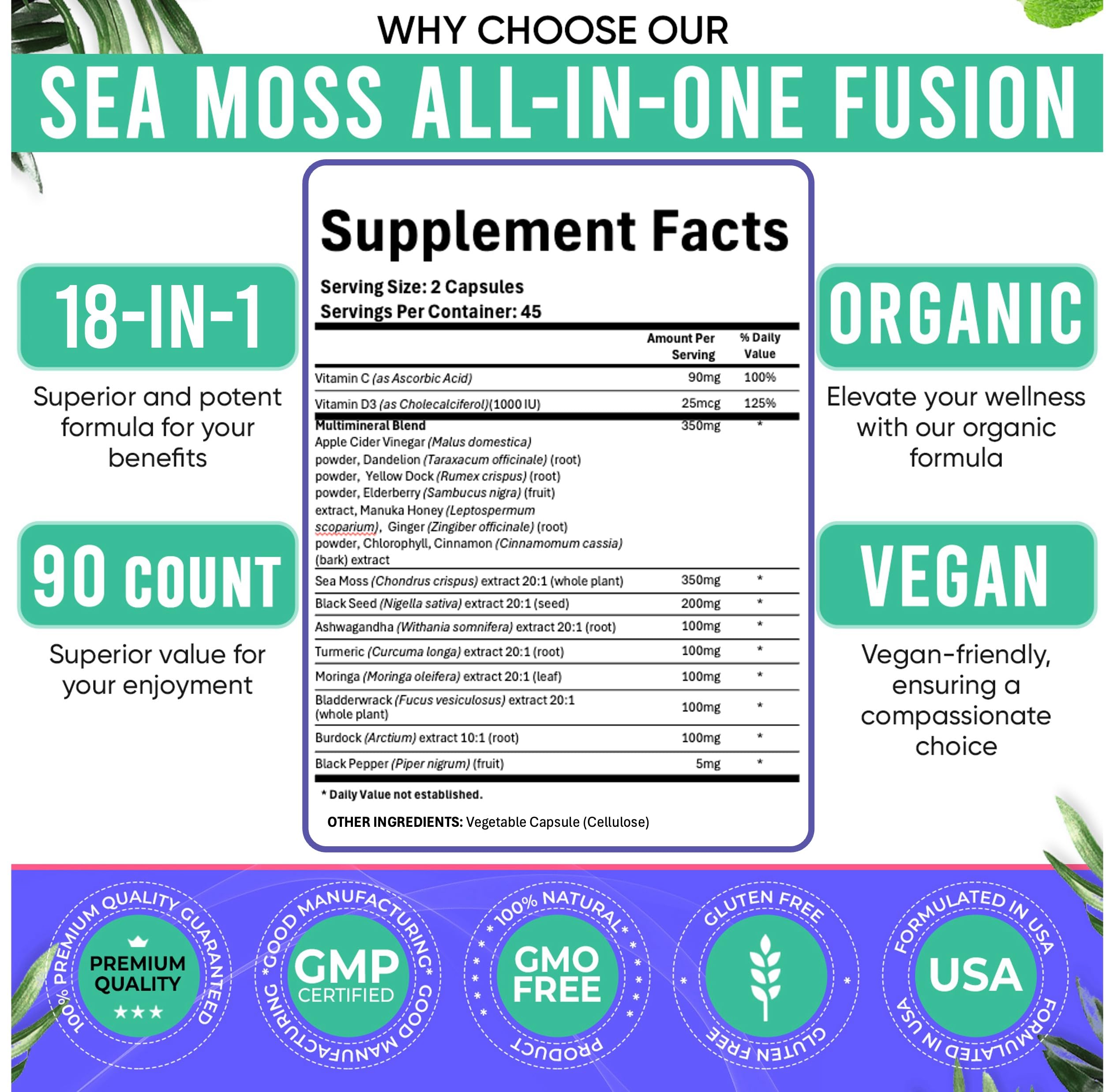 Adndale Sea Moss Capsules 18-in-1 Fusion bottle with background