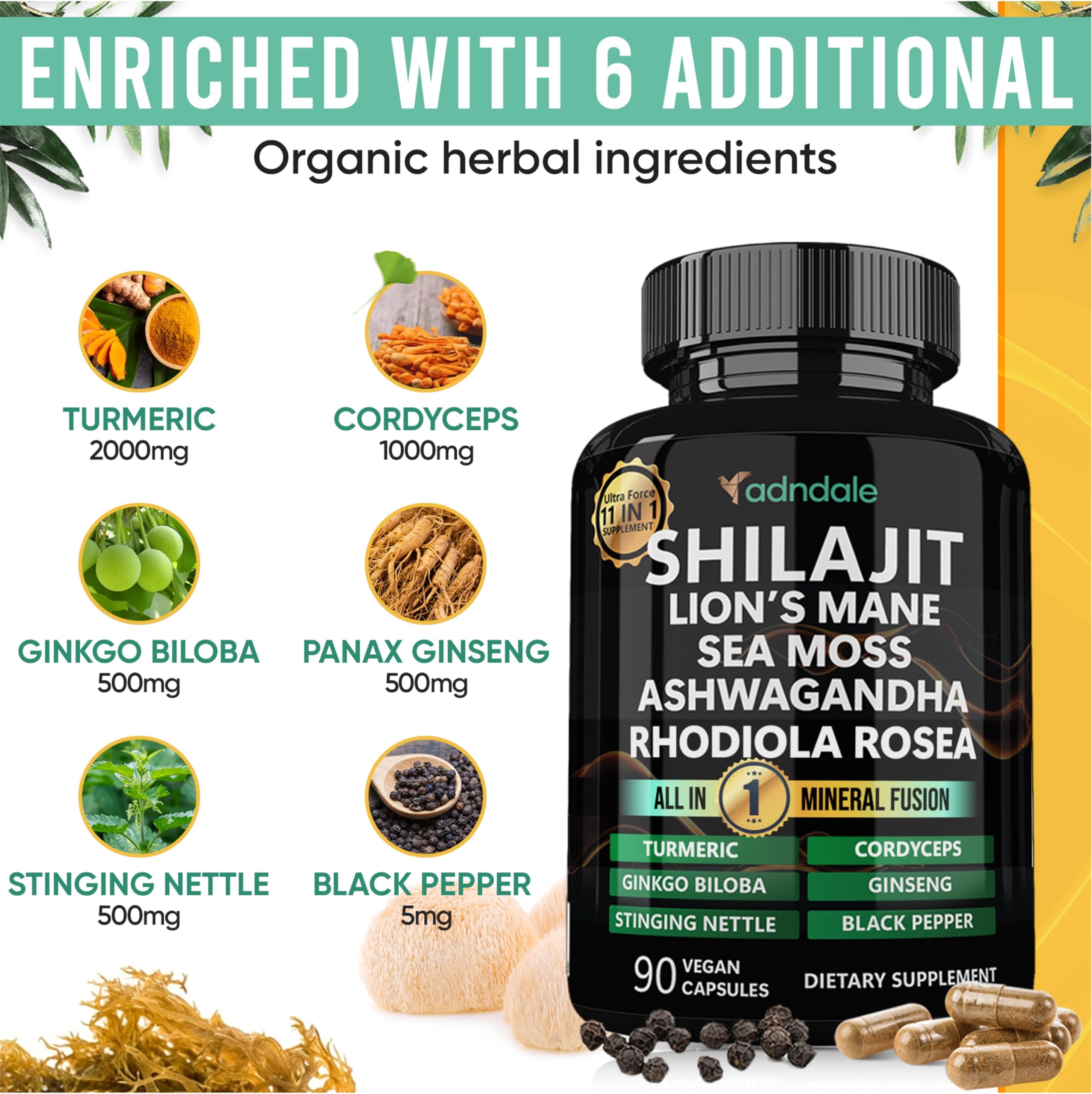 Adndale Shilajit Capsules open bottle with capsules visible