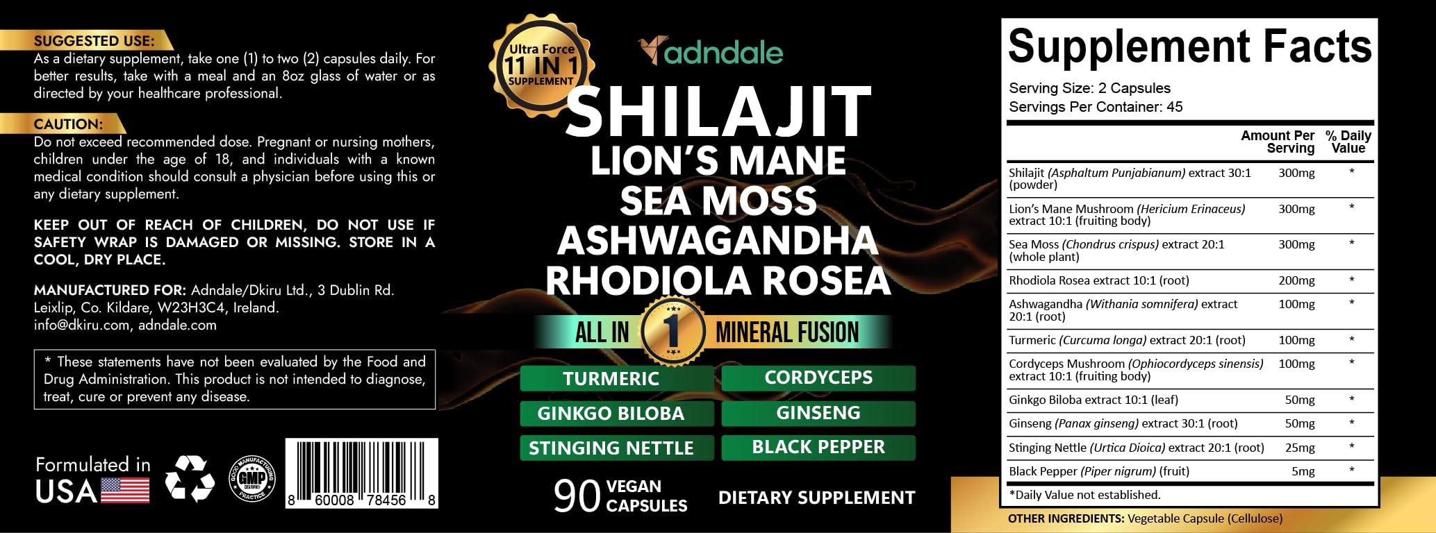 Adndale Shilajit Capsules with a notebook and pen