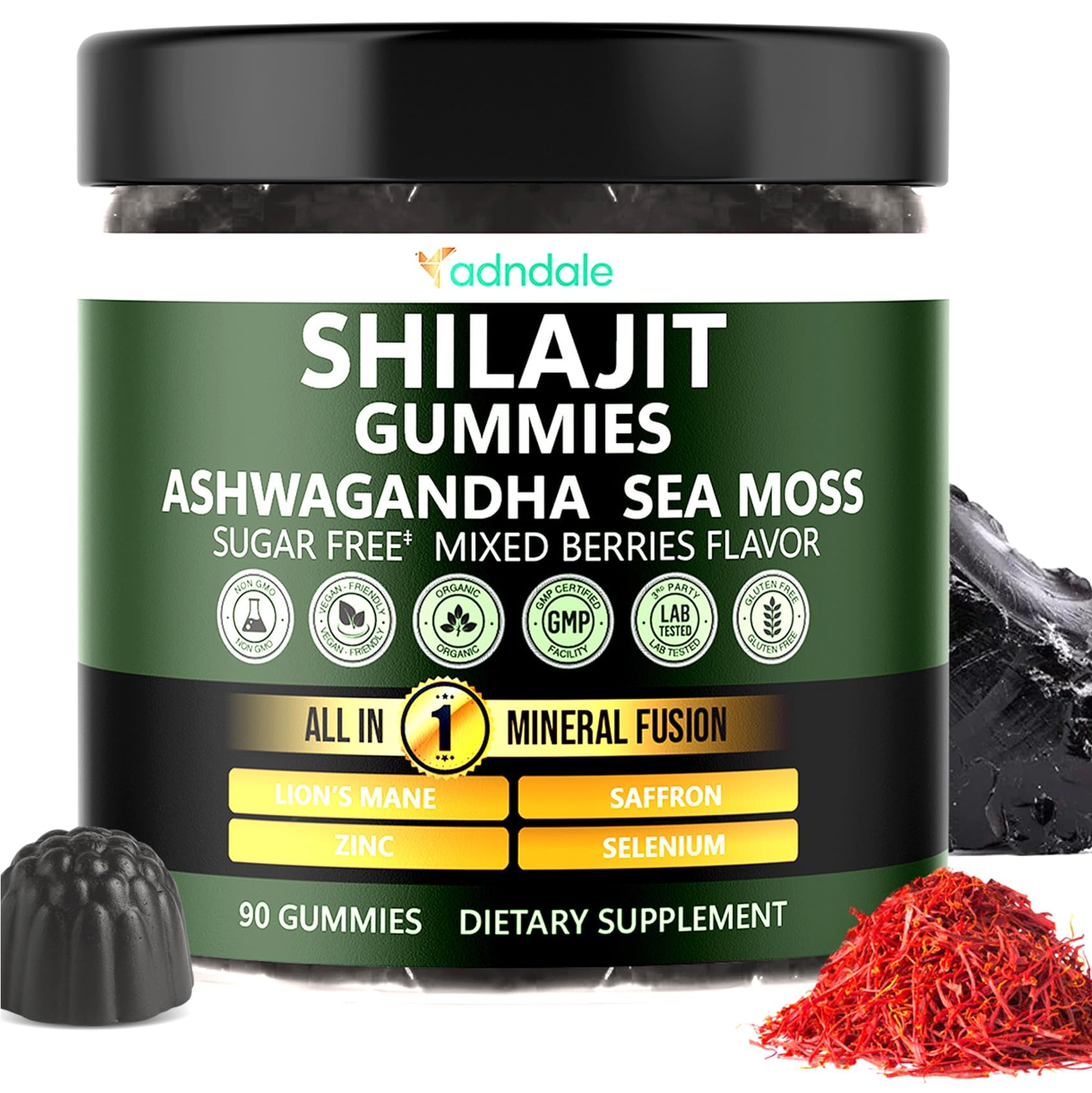 Adndale Shilajit Gummies front view with packaging