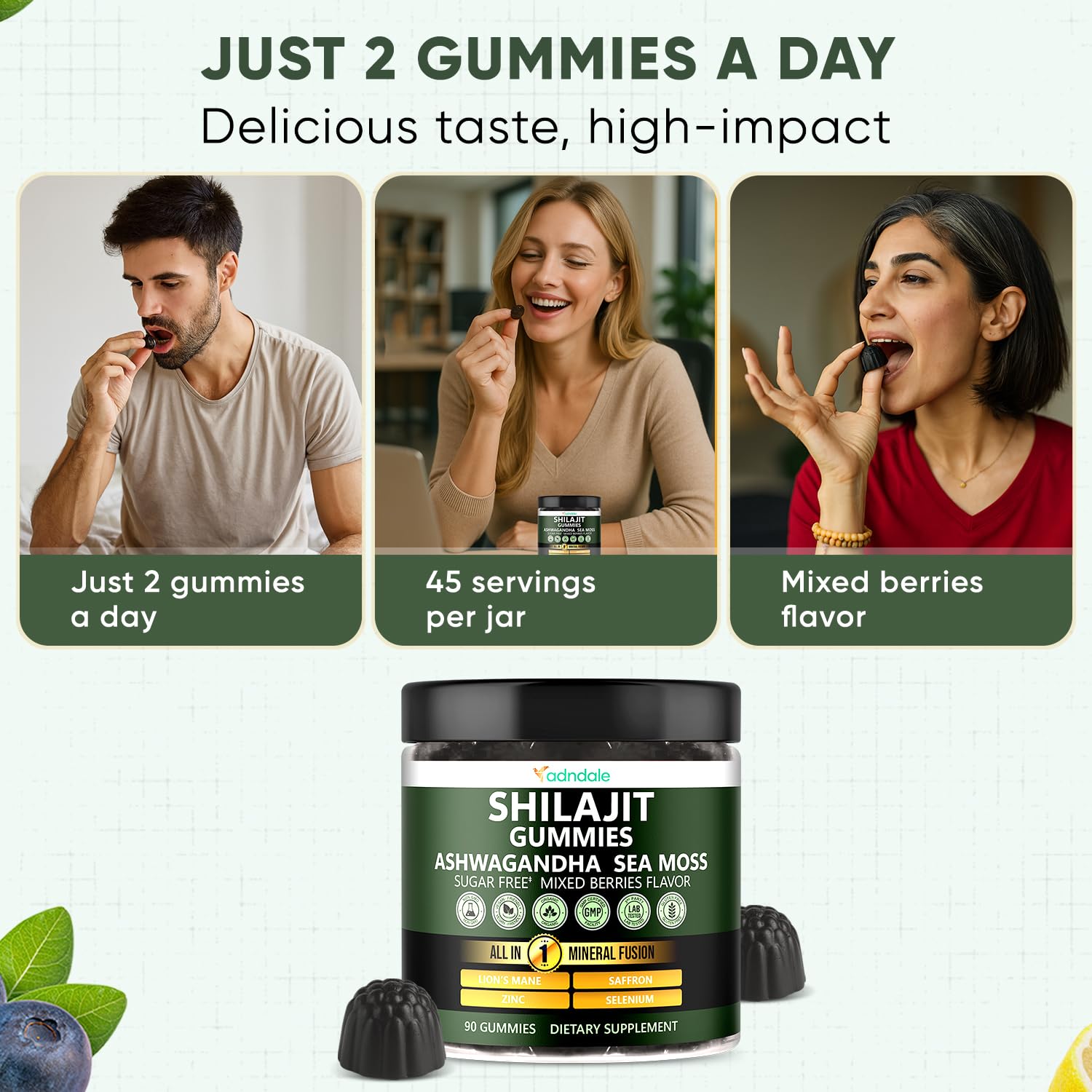 Adndale Shilajit Gummies opened with some gummies visible