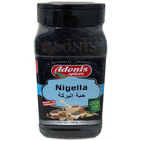 Adonis Nigella Seeds Black Cumin 283g shaker can with seeds scattered