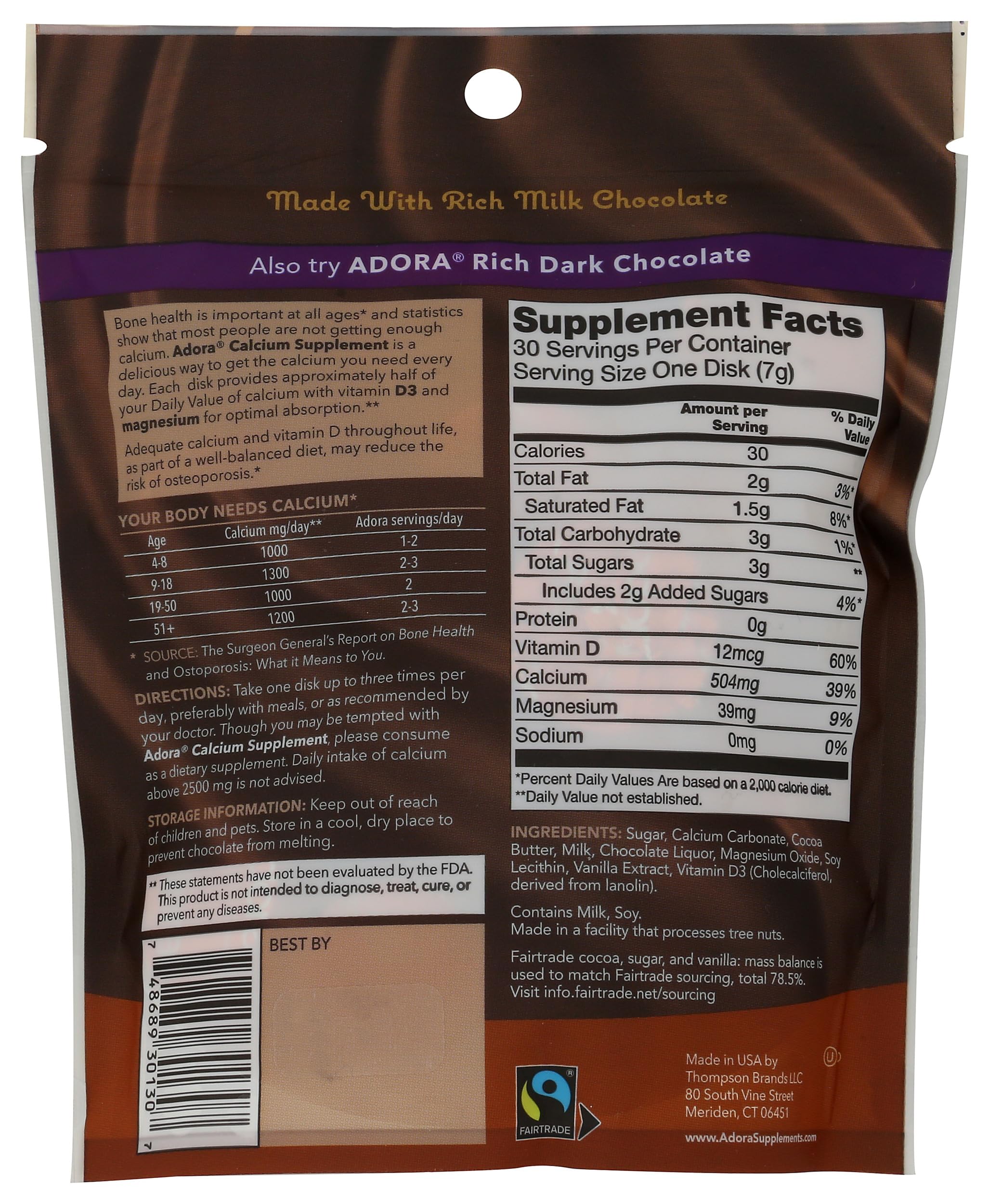 Adora Calcium Supplement packaging front view