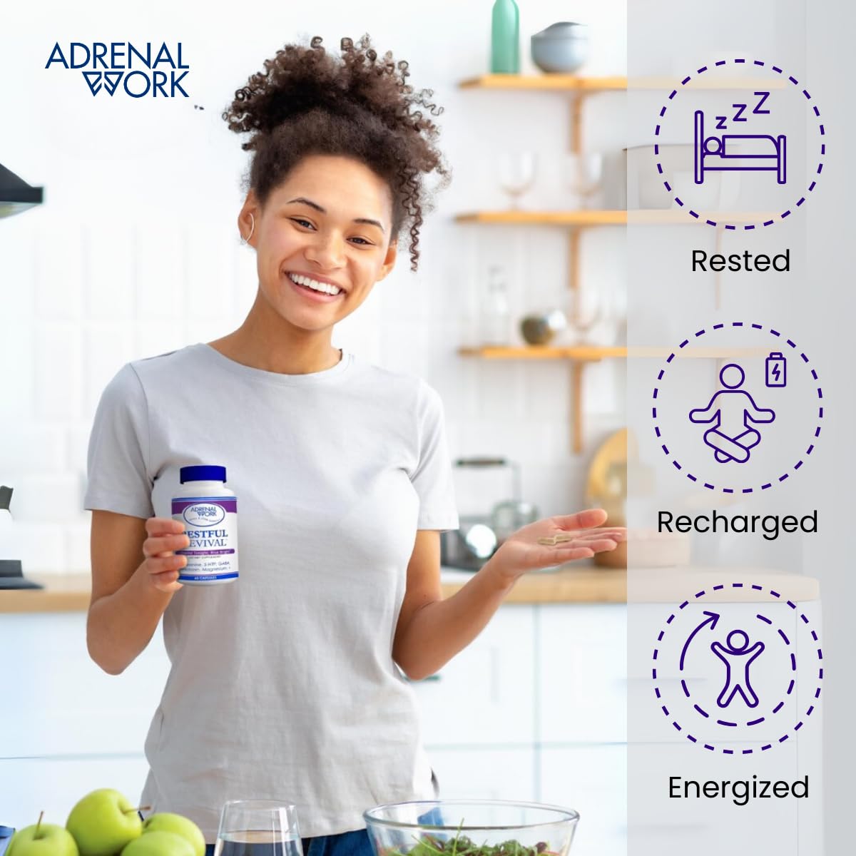 Adrenalwork Restorative Sleep Capsules on a wooden table