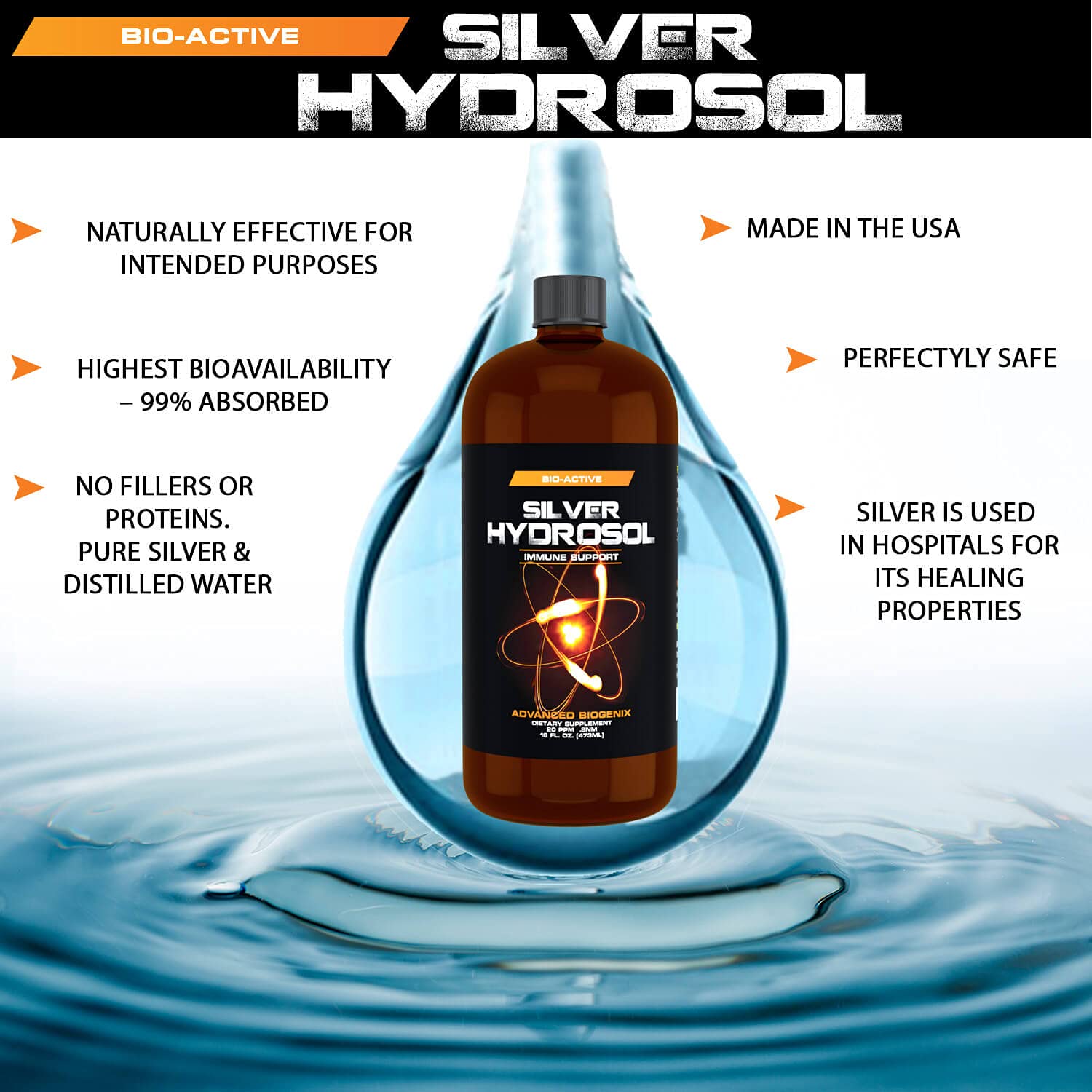 Advanced Bionetix Colloidal Silver 20ppm 454g side view