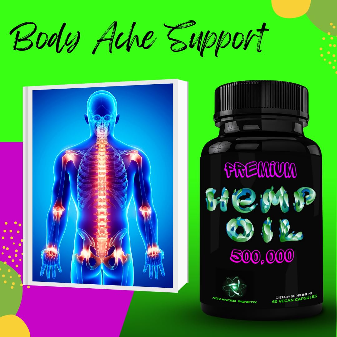 Advanced Bionetix Hemp Oil Capsules lifestyle image on a wooden table
