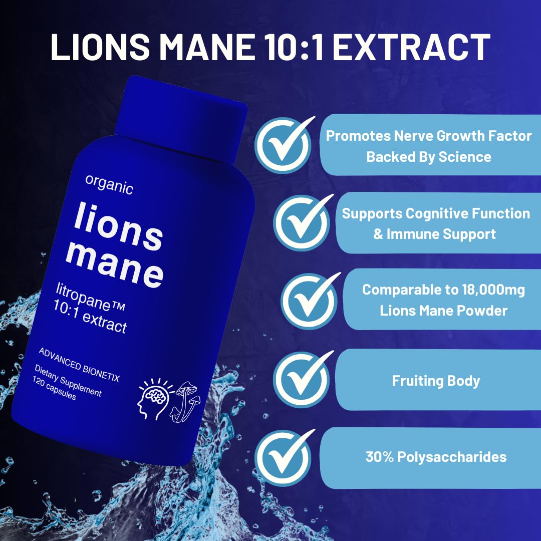 Advanced Bionetix Lion's Mane Mushroom Supplement bottle side view