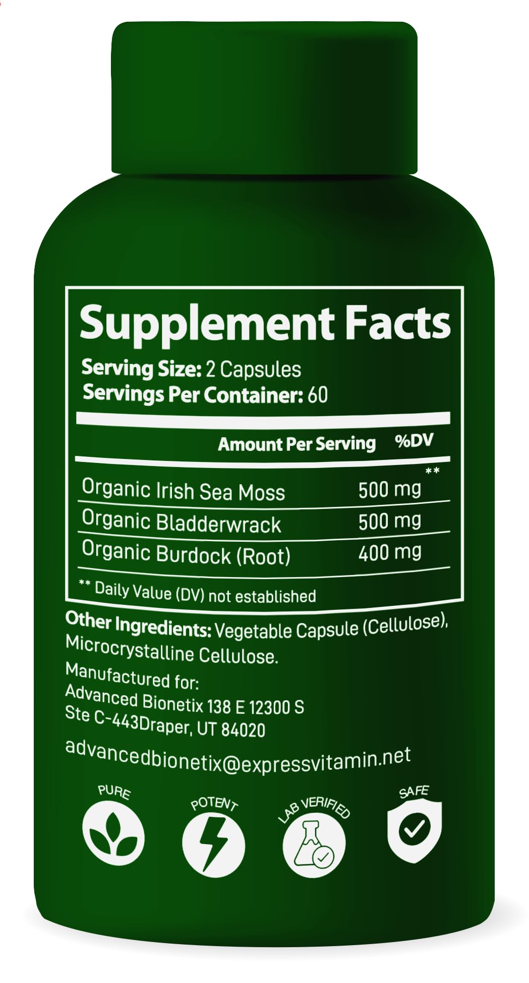 Advanced Bionetix Sea Moss Capsules on a kitchen counter