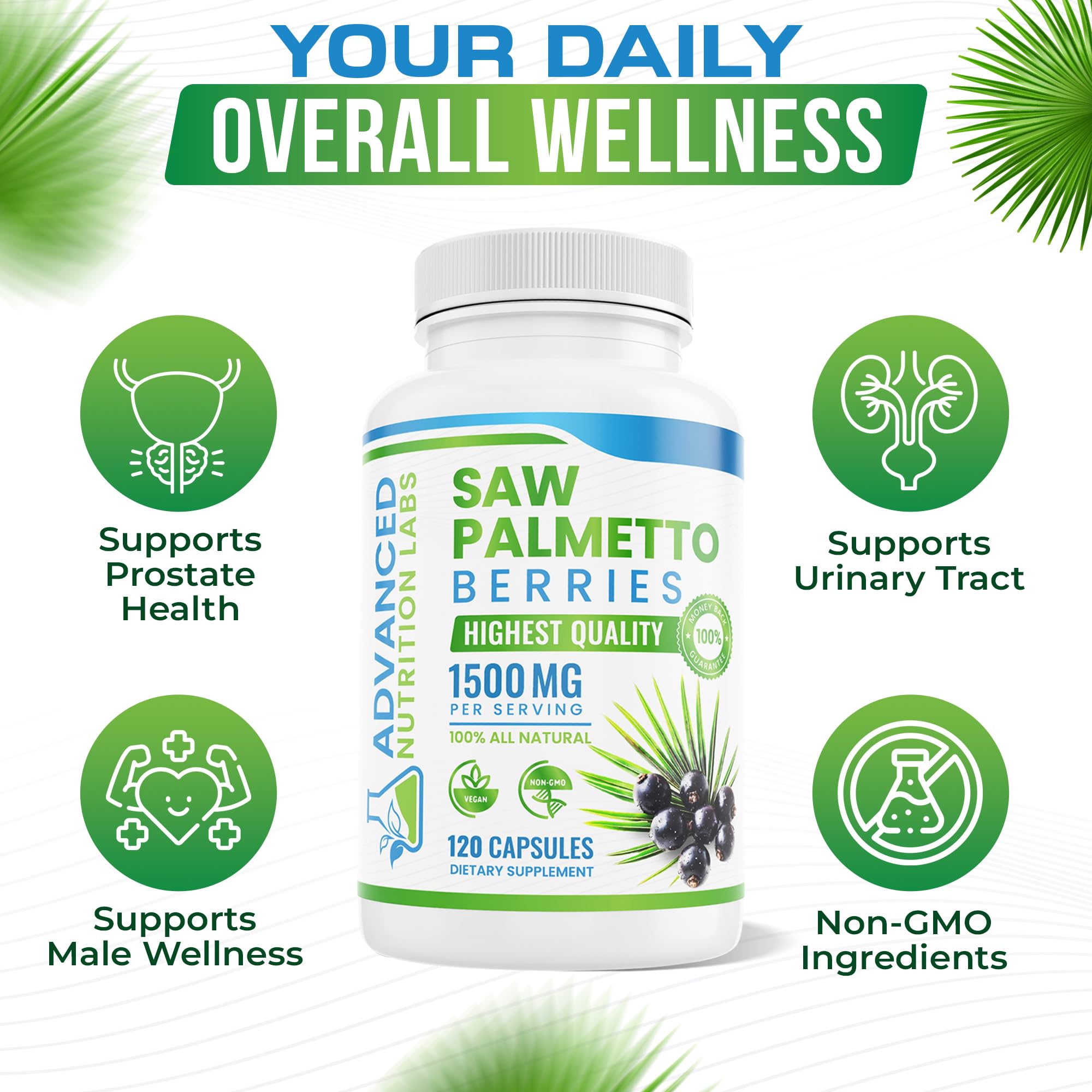 Advanced Nutrition Labs Saw Palmetto Supplement in a lifestyle setting