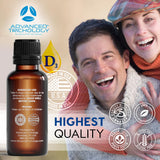 Advanced Trichology Vitamin D3 Liquid 5000iu displayed with measuring spoon