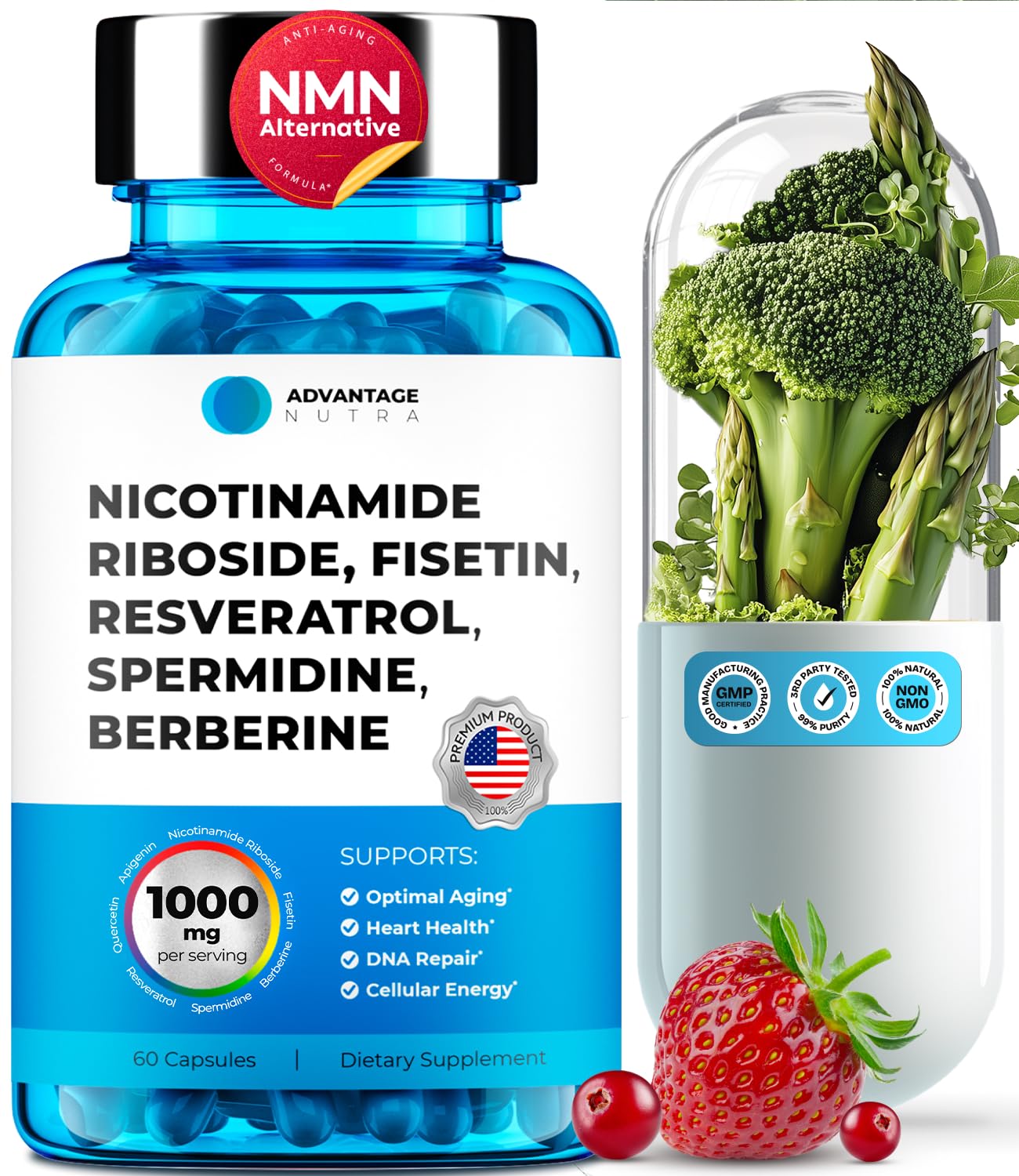 AdvantageNutra Nicotinamide Riboside Supplement capsule front view