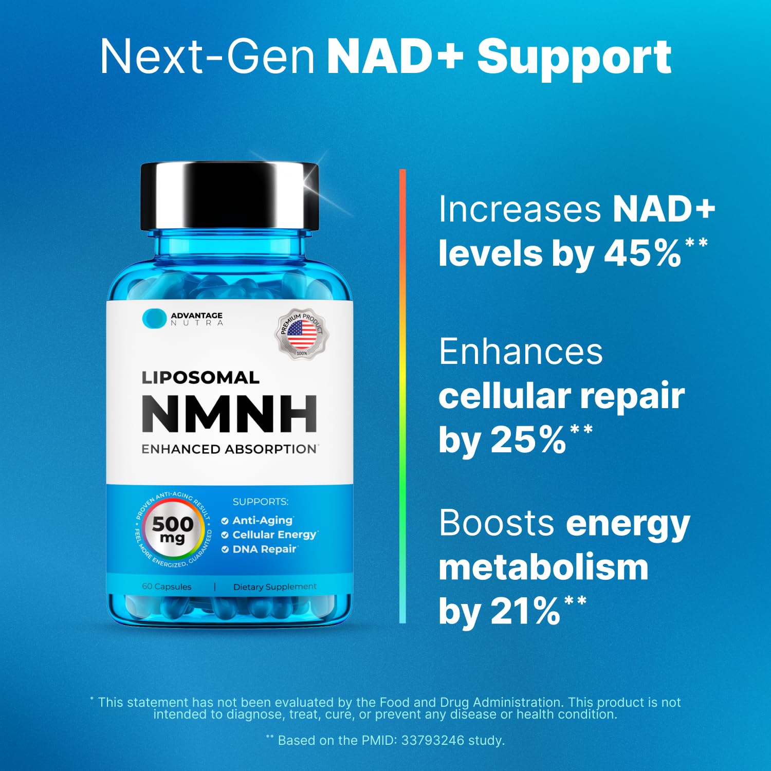 AdvantageNutra NMNH 500mg Liposomal Supplement side view