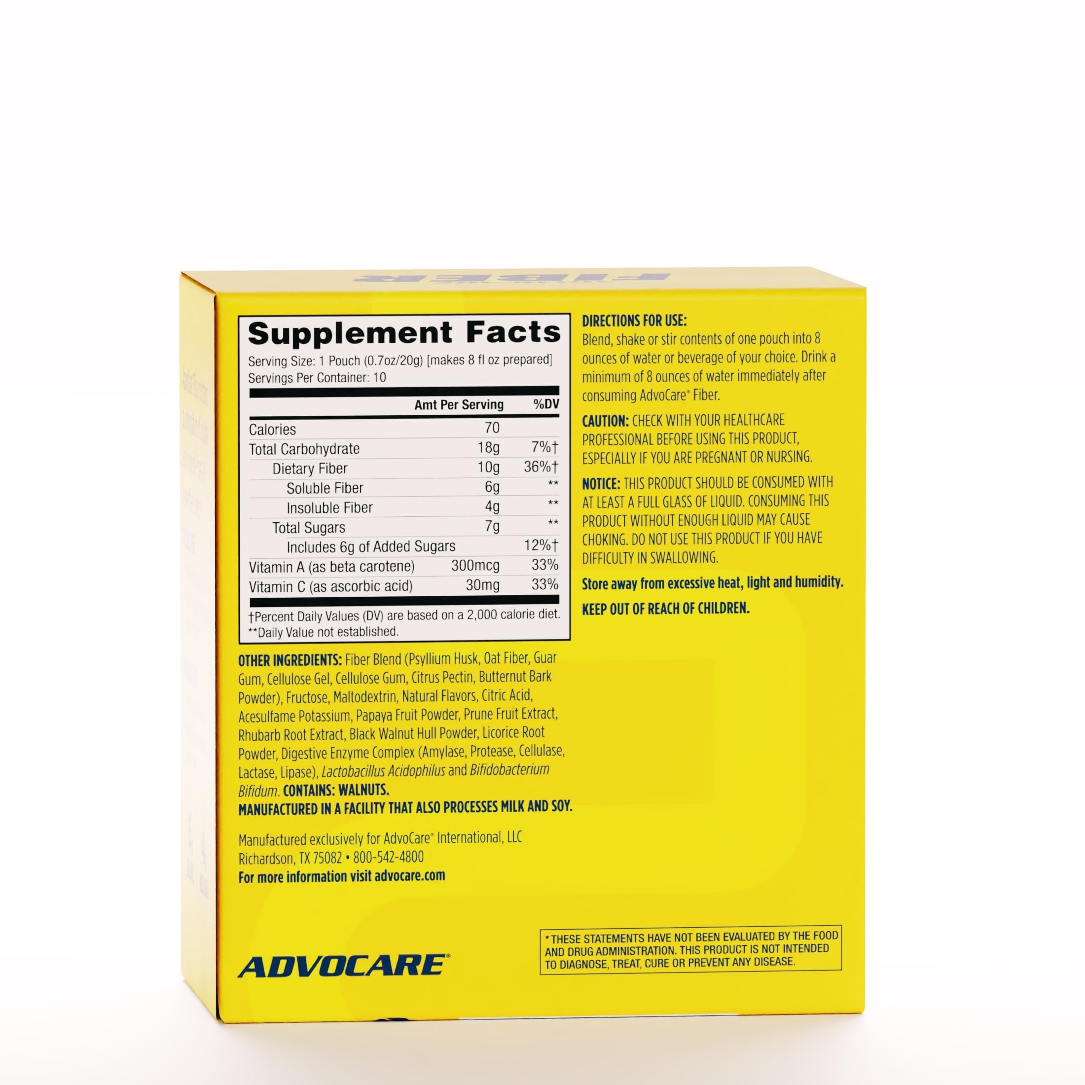 AdvoCare Fiber dietary supplement 249g back view showing ingredient details