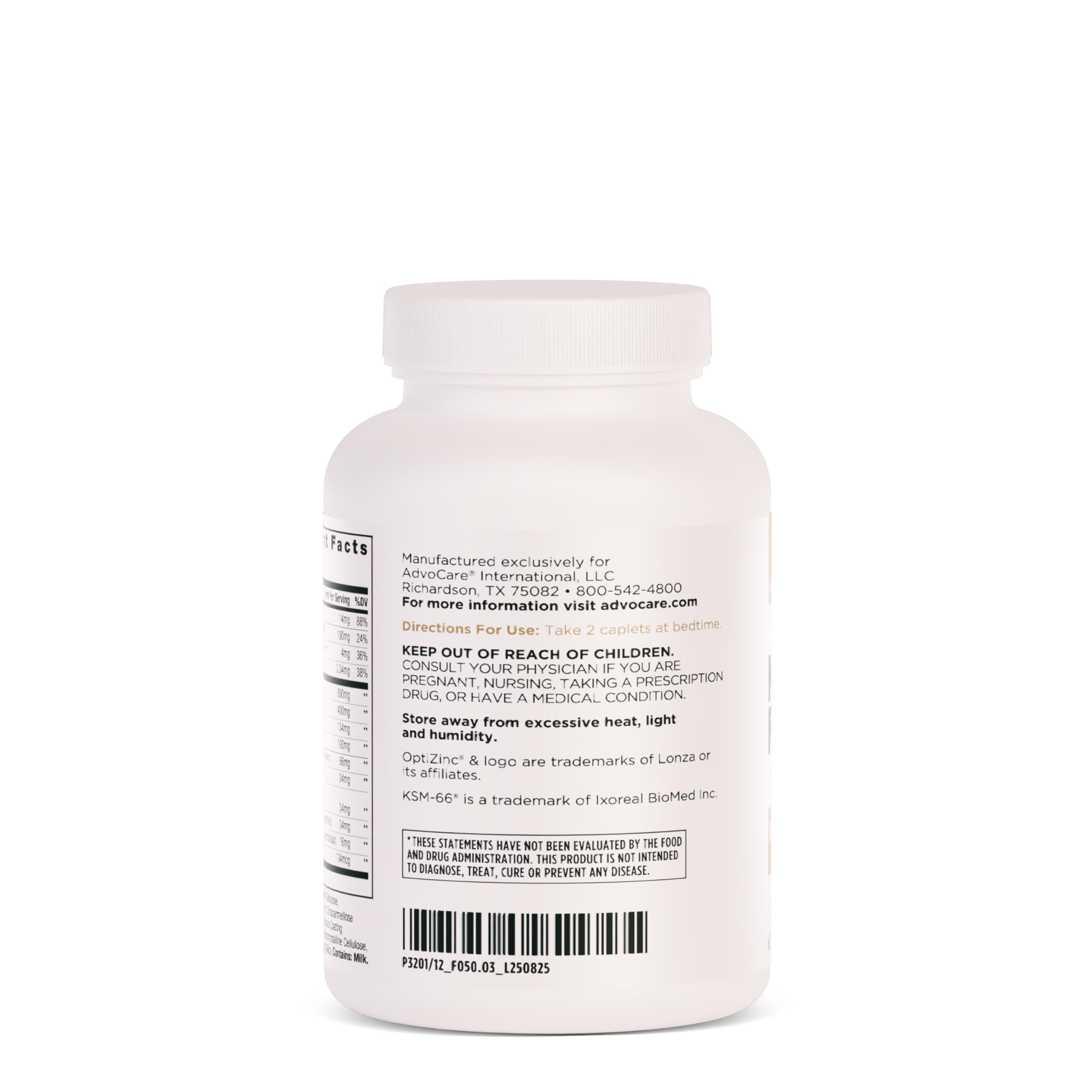 AdvoCare Nighttime use Supplement ingredients list on back of packaging