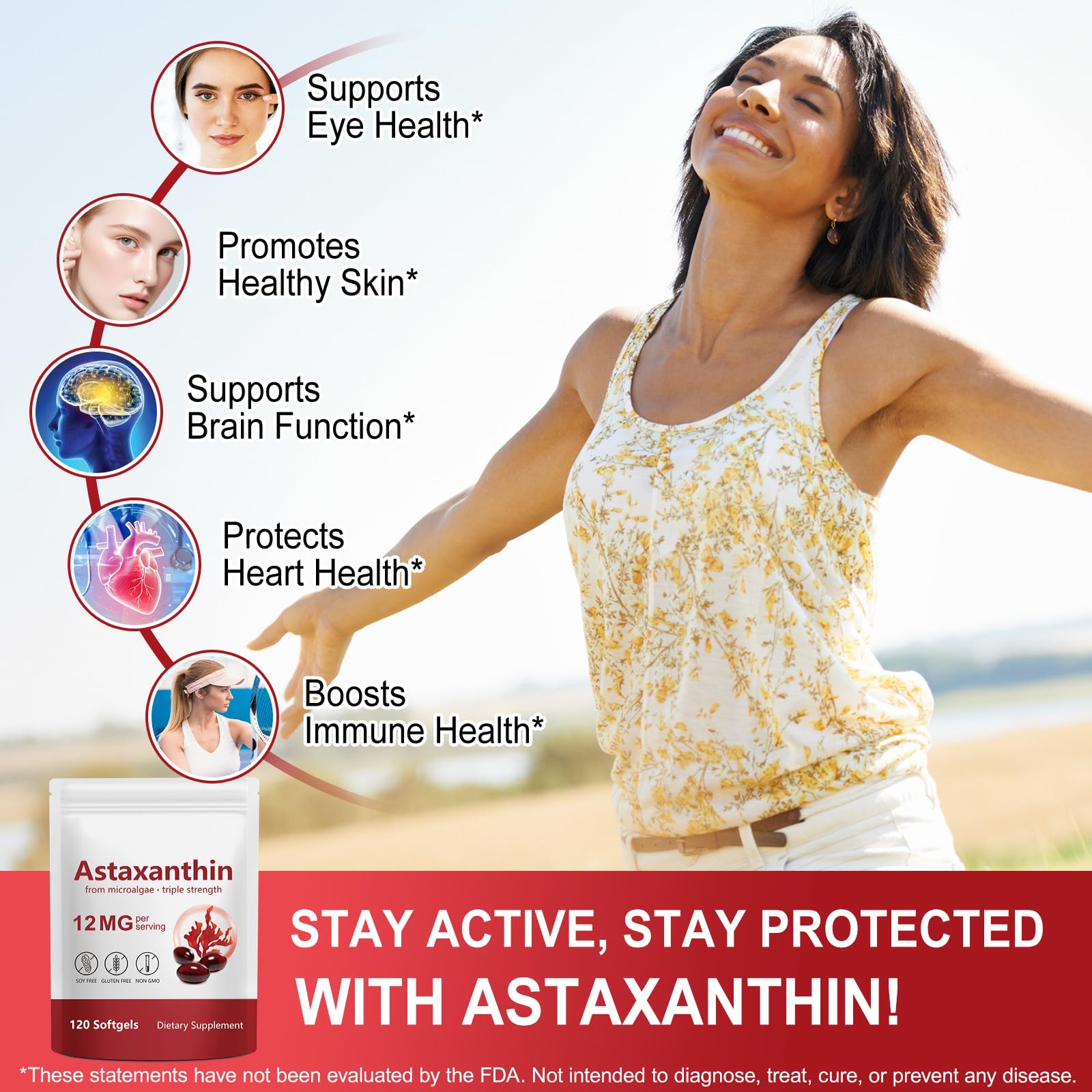 AEBEFBAW Astaxanthin Capsules 12mg with natural microalgae