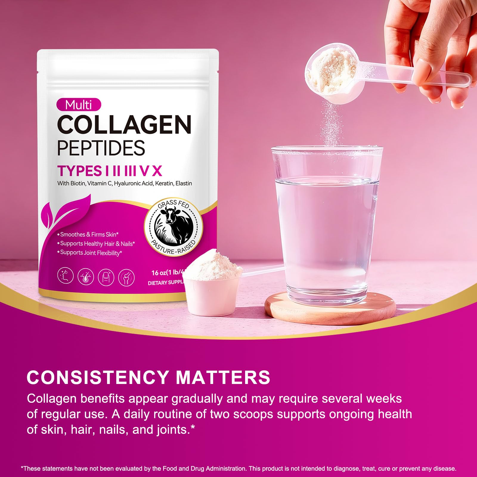 AEBEFBAW Collagen Peptide Powder dissolved in warm water